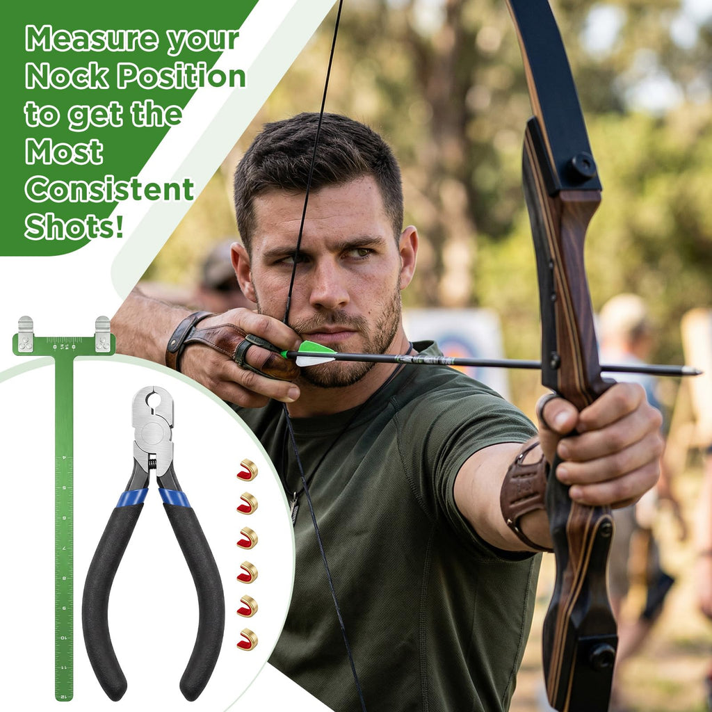 Zonon Bow String Nocking Points Pliers Strings Knock Set T Shape Bow Square Ruler Nocking Buckle Pliers Recurve Turning Kit Archery (Green)