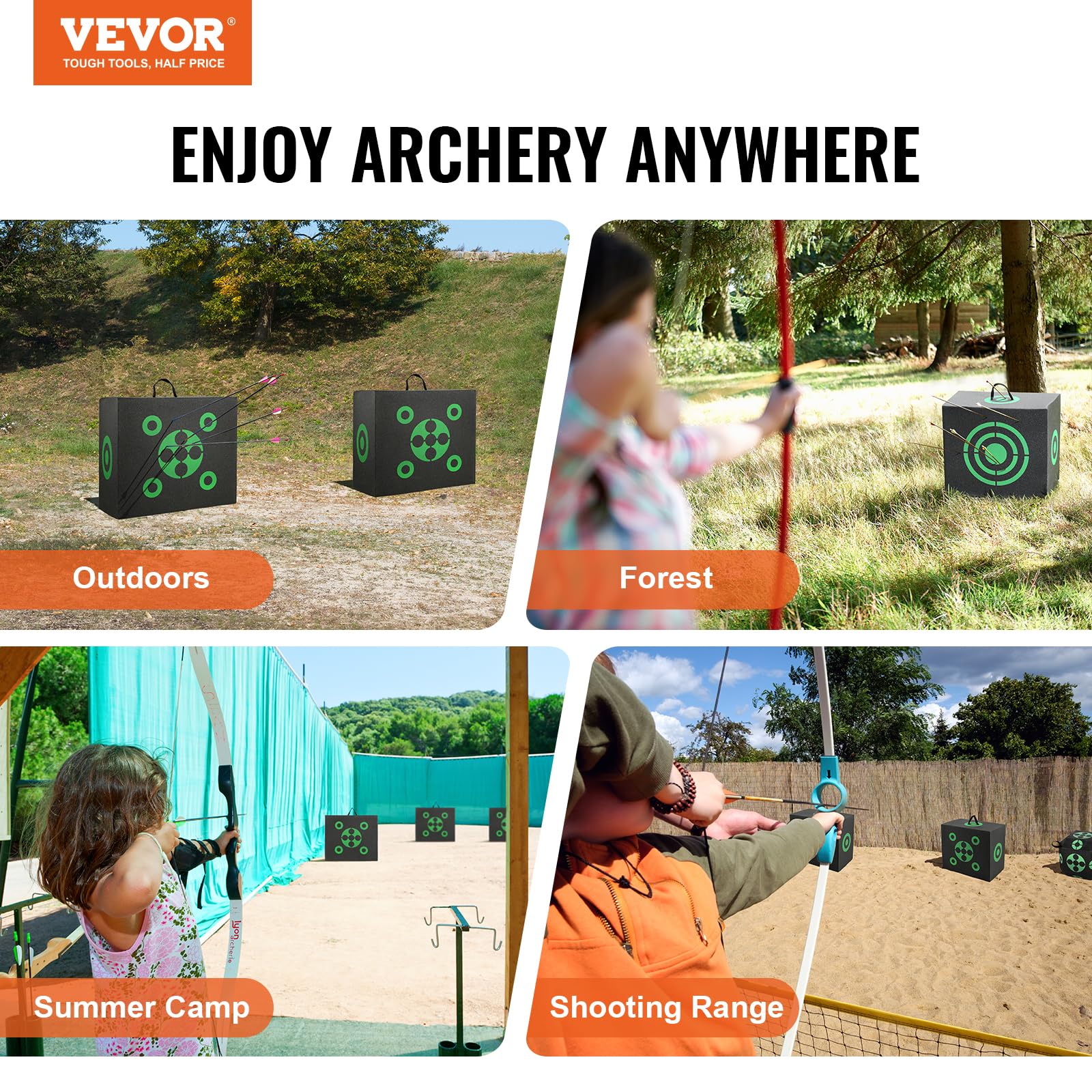 VEVOR Archery Target Block, 16"x18" All-Side Bow Target Block, Outdoor Portable Archery Target with Carry Handle, Easy Arrow Removal, Great Visibility, Lightweight, Easy to Transport, Black