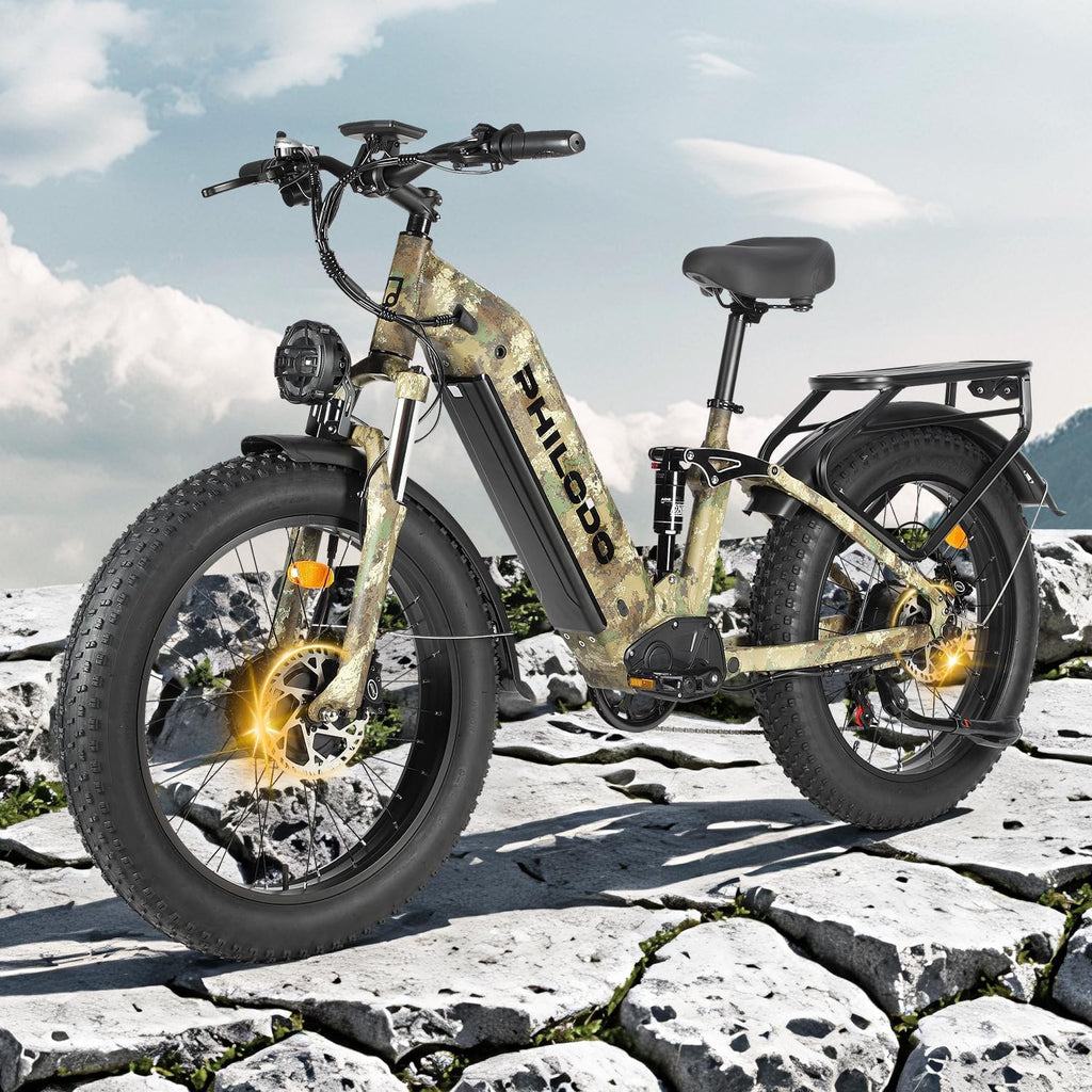 PHILODO Falcon 60V Off-Road Electric Bike Dual Motor Hunting Ebike, Fat Tire Full Suspension Dirt Bike for Adults, Long Range Snow/Sand Electric Bicycle(Green)