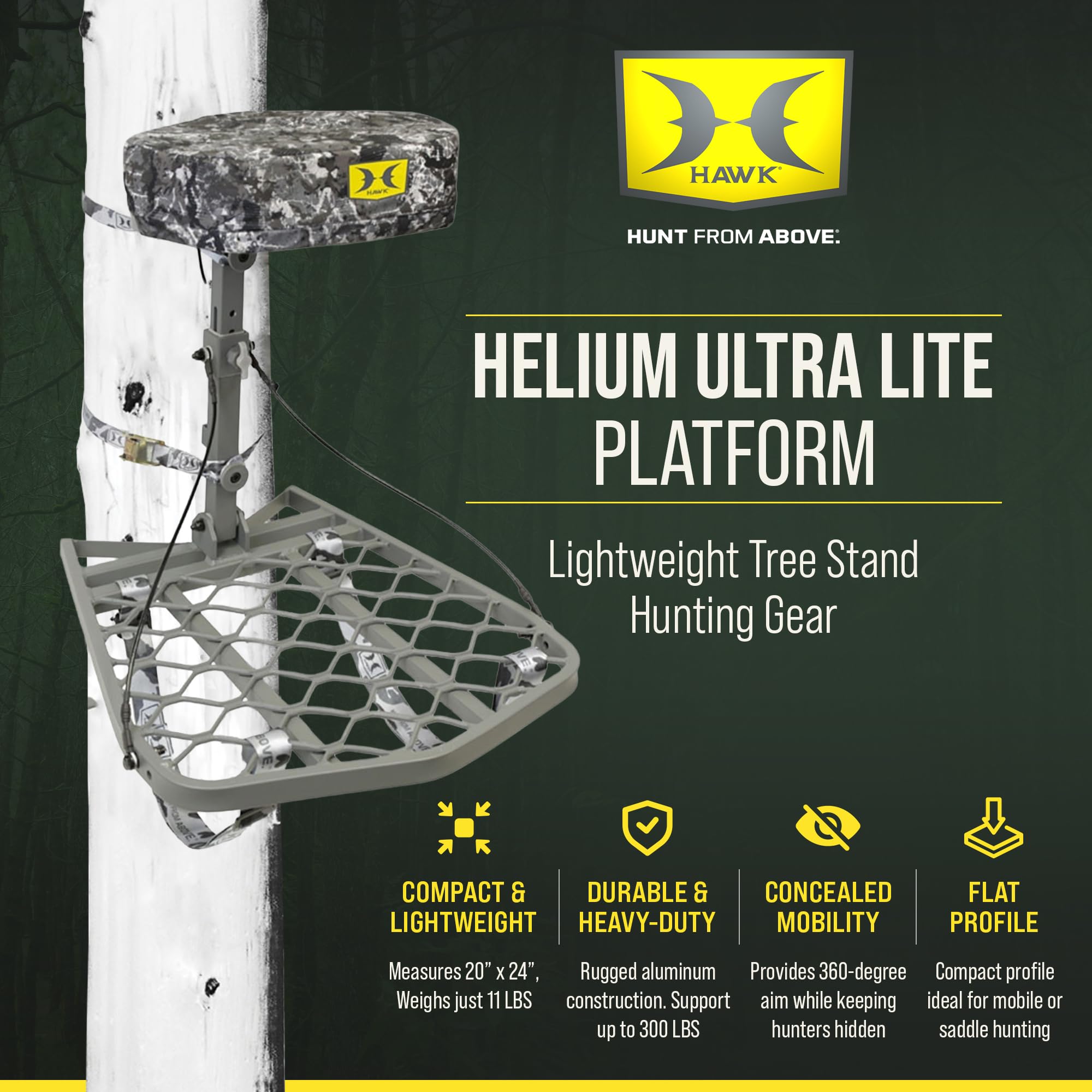 Hawk Helium Ultra Lite Hang-On Tree Stand with Low-Profile Frame and Memory Foam Seat