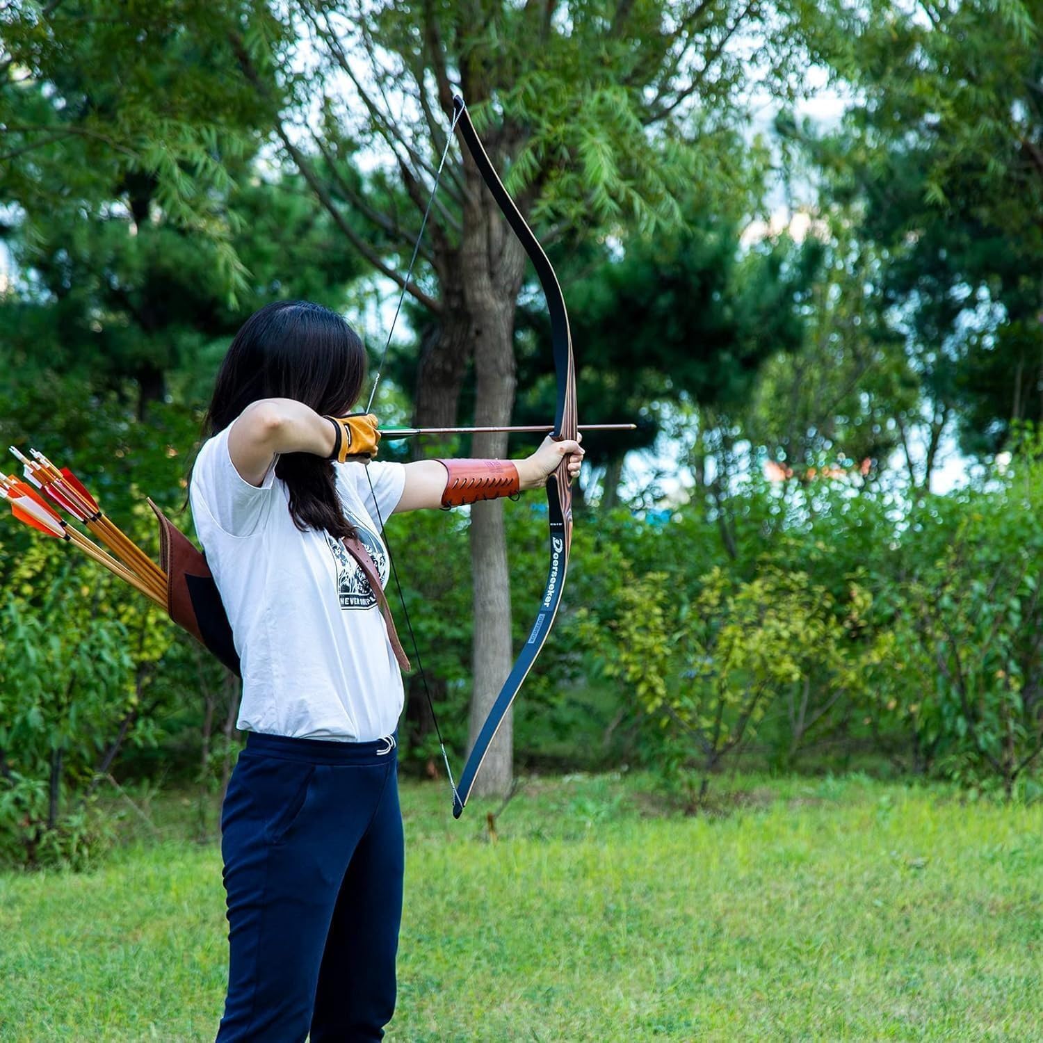 Deerseeker Outdoor Archery 54" Traditional Bow Hunting Longbow with Bamboo Core Limbs Handmade Recurve Bow RH/LH for Targeting Practice Shooting Youth & Adults Bow Set (30lb, Right Hand)