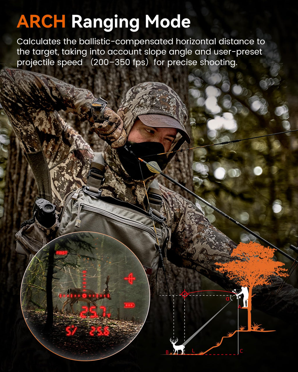 MILESEEY Hunting Rangefinder, 2000+ Yards Rechargeable Laser Range Finder with Bow Hunting Mode, Horizontal Distance/Angle/Scan, 7X Magnification, Waterproof Archery Shooting Rangefinder with Magnet