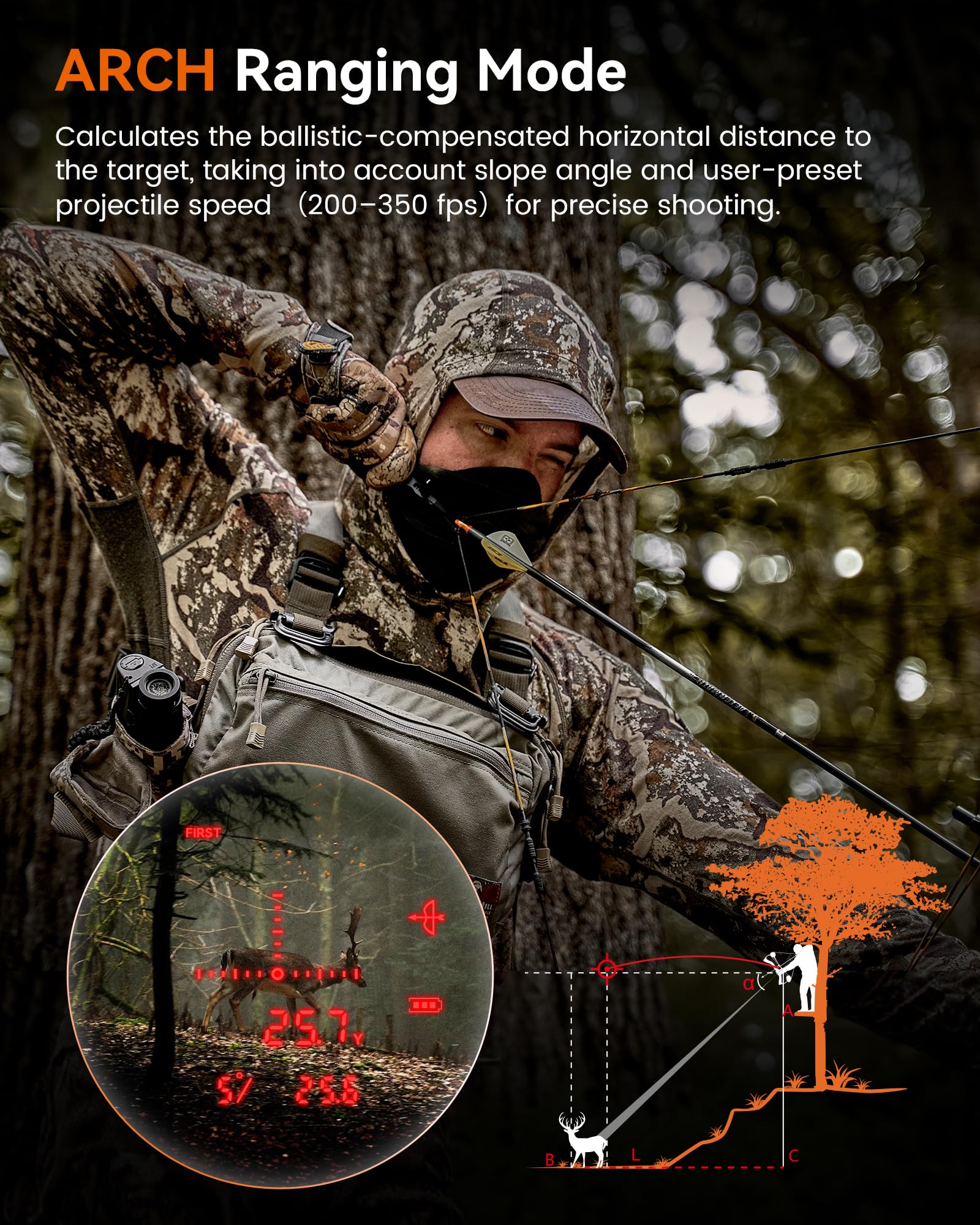 MILESEEY Hunting Rangefinder, 2000+ Yards Rechargeable Laser Range Finder with Bow Hunting Mode, Horizontal Distance/Angle/Scan, 7X Magnification, Waterproof Archery Shooting Rangefinder with Magnet
