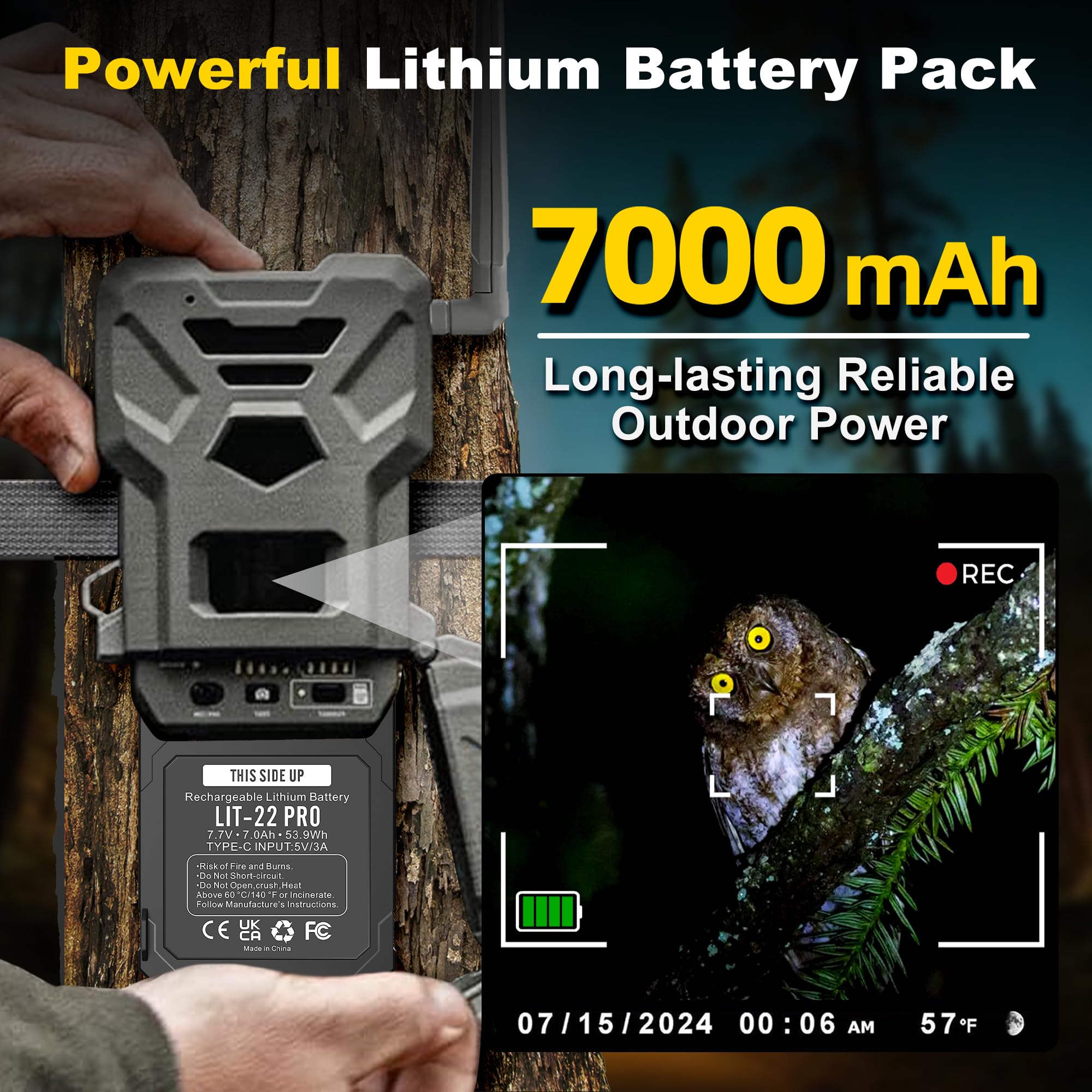Fulpower 4-Pack 7000mAh LIT-22 Replacement Rechargeable Battery Compatible with Spypoint Trail Cameras Flex Plus, M, Dark, S-Dark, S, G-36 Series - Ultimate Power Bundle