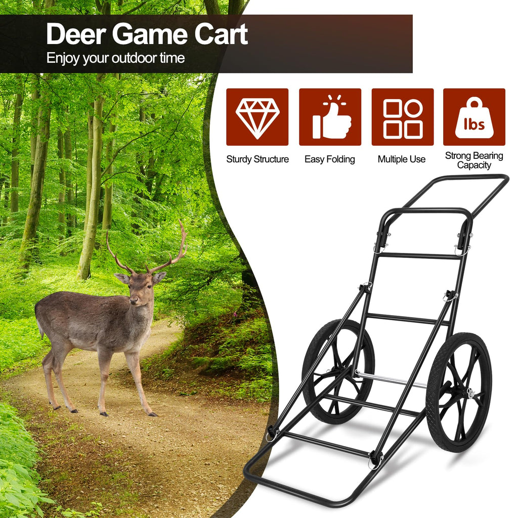 Deer Cart, 500 LBS Folding Deer Game Cart Hauler with 17'' Big Wheels, Heavy-Duty Metal Frame, Ergonomic Handle, Hunting, Camping, Fishing & Hiking