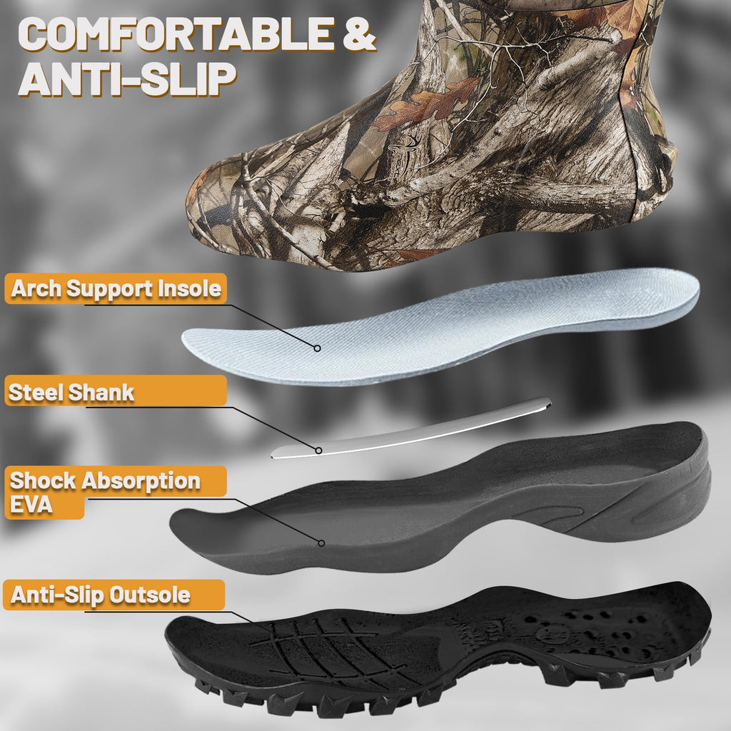 Hunthor Rubber Hunting Boots for Men with 800g Insulation, Waterproof Insulated 6mm Neoprene Shoes for Outdoor Hunting (Next Camo, Size 6)
