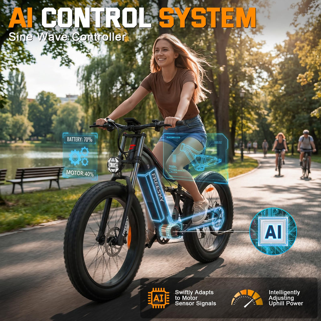 FREESKY 3500W BAFANG Motor Electric Bike for Adults, 48V 35Ah Removable Battery Ebike 140 Miles, 38+MPH, 26" Fat Tire Mountain E Bike, Full Suspension Bike, UL 2849 Certified by TÜV(Standard)