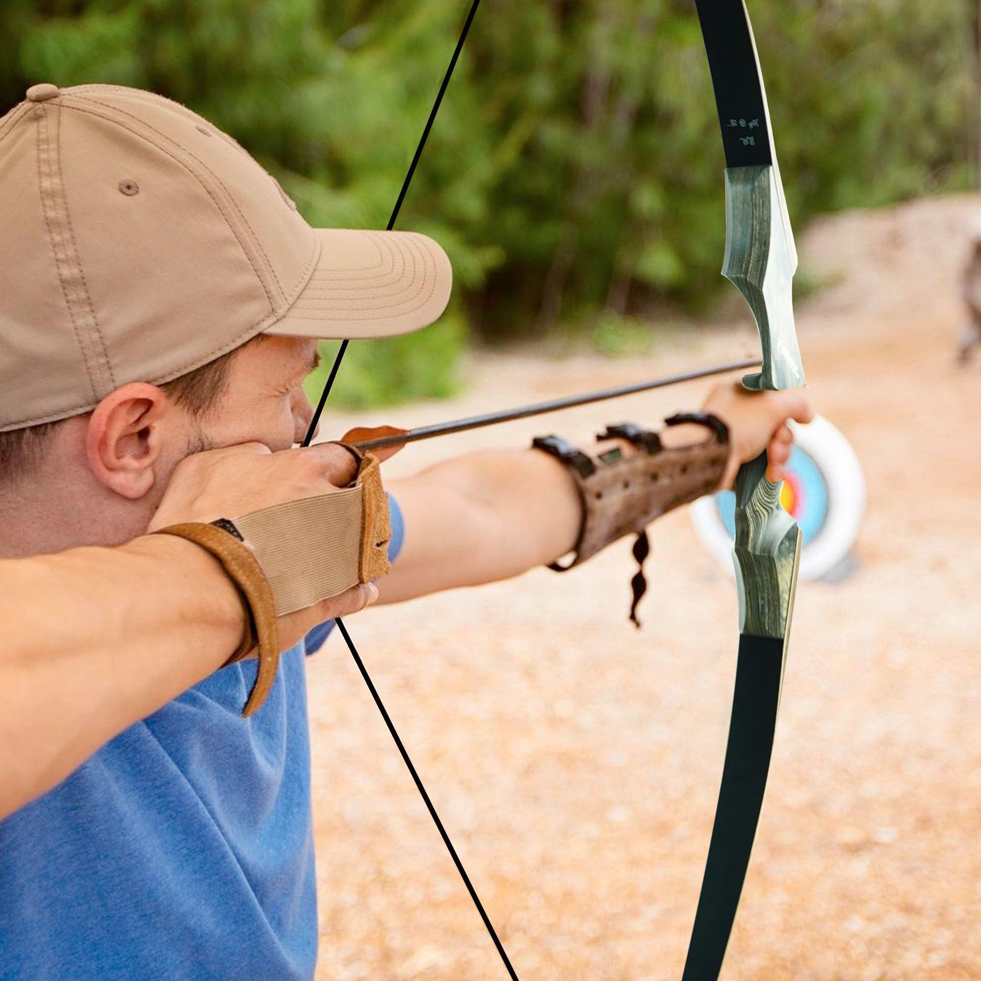 Black Hunter Takedown Longbow, GLURAK 60" Wooden Archery Bow Hunting Bow - Right Hand Bow for Beginner Training Practice, 60lb