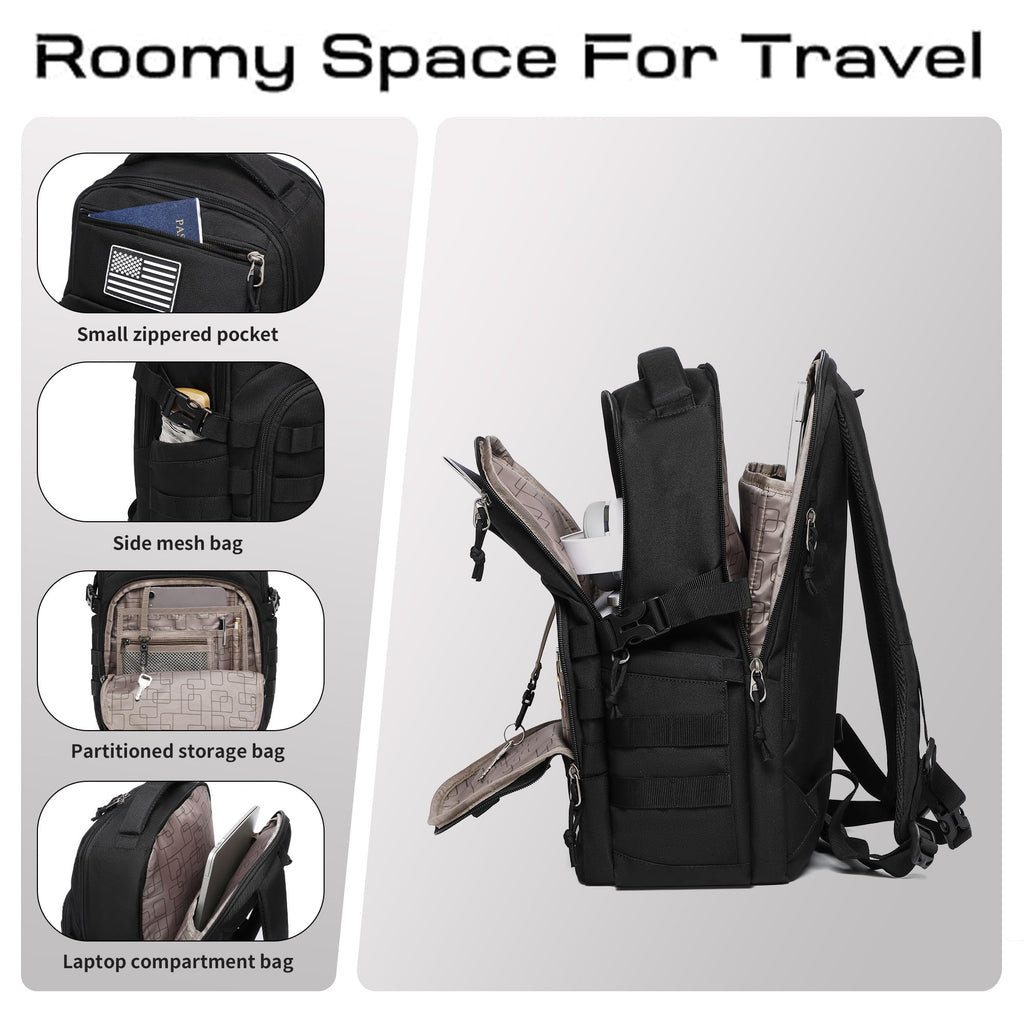 Wotony Military tactical backpack, backpack for men black small tactical assault bag (Black, 18.5 inch)