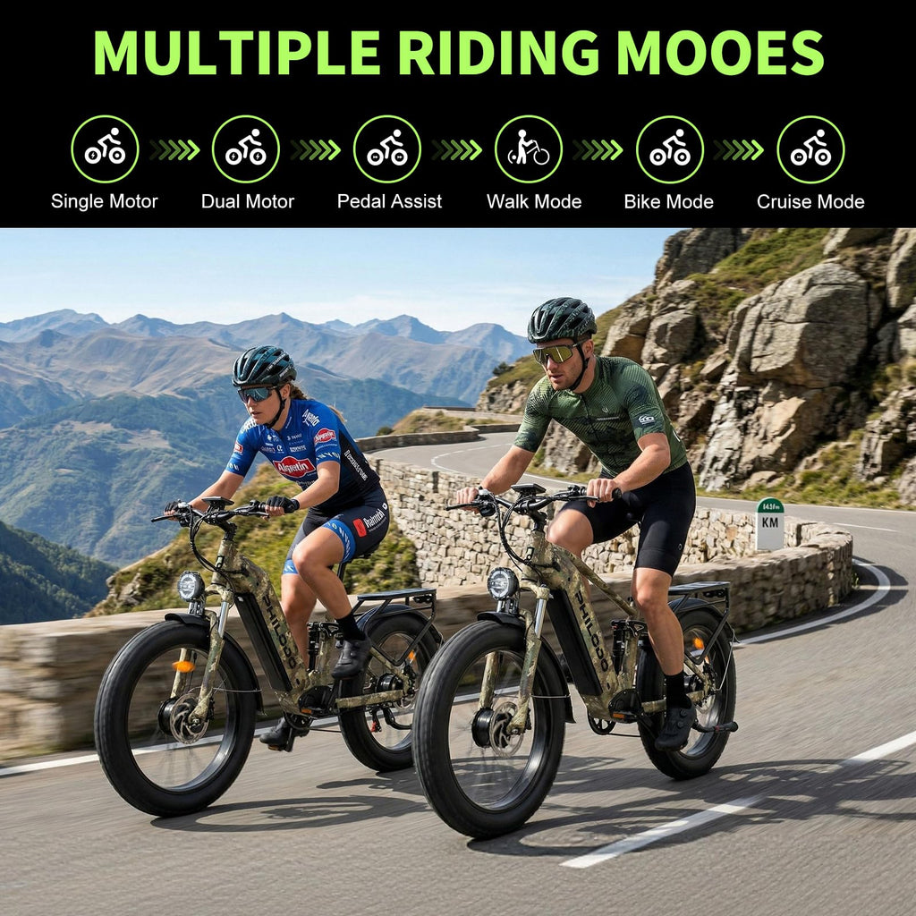 PHILODO 5000w Dual Motor E-Bike 60V Electric Bike for Adults,45 MiIe P-Hour Full Suspension Hydraulic Disc Brakes EBike,26/24x4 Fat Tires Mountain Bikes for All Terrain Snow/Sand