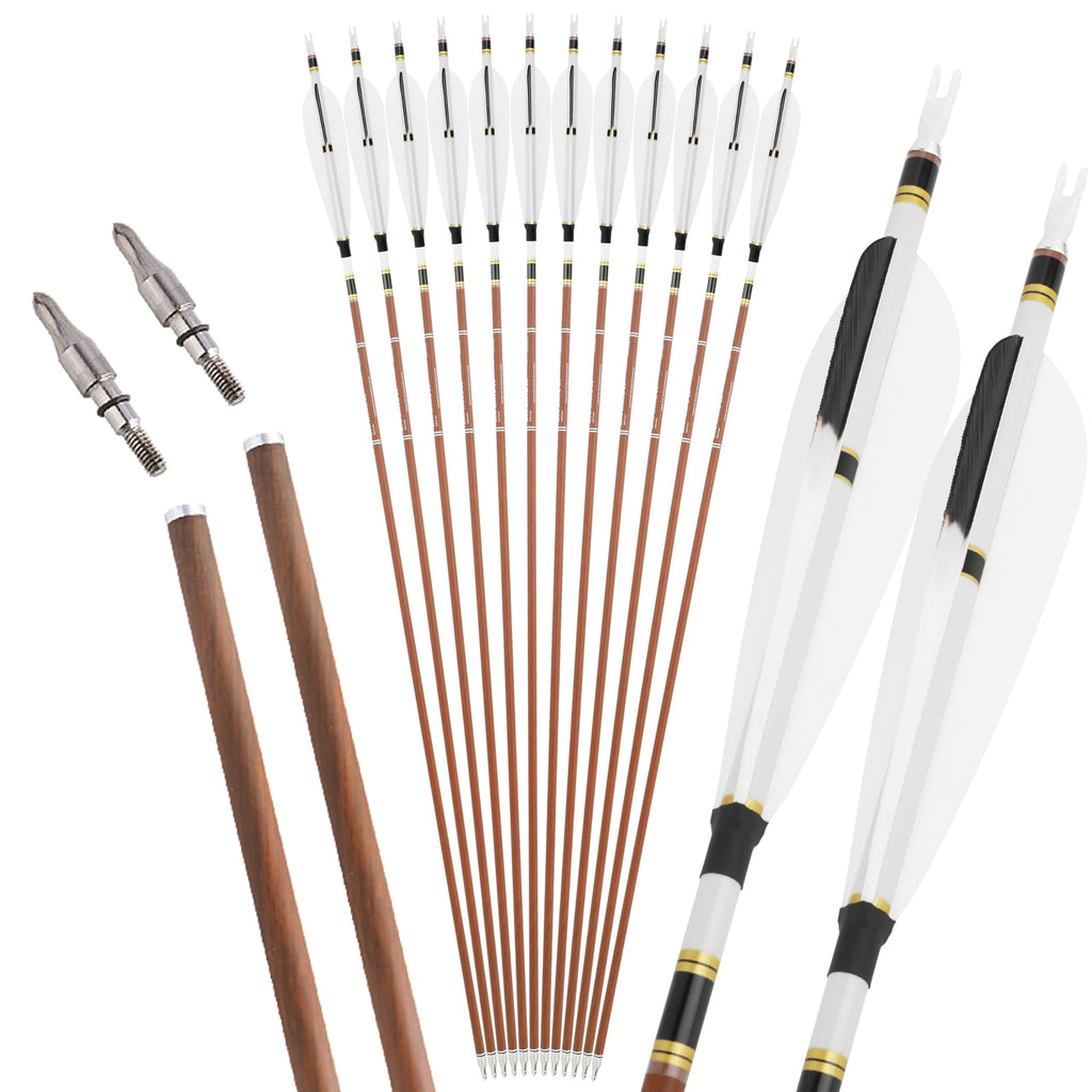 ZSHJGJR 31" Carbon Arrows Spine 340 400 500 600 Archery Hunting Arrows with Natural Feather Removable Tips Targeting Arrows for Compound & Recurve & Traditional Bow 6/12pcs (Spine 400, 12pcs)