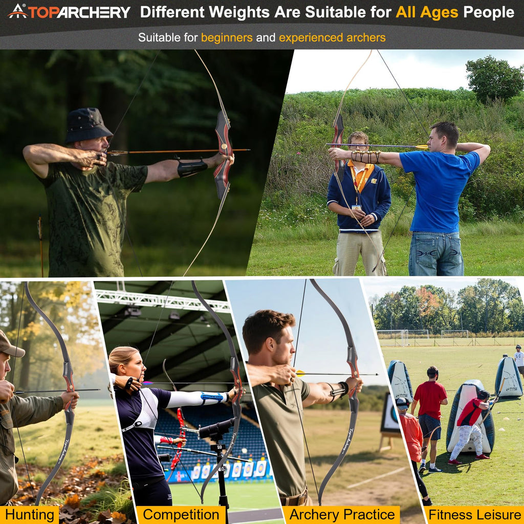 TOPARCHERY Archery 60" Takedown Hunting Recurve Bow and Arrow Set for Adults Practice Competition Longbow Kit with 6pcs Fiberglass Arrows Right Hand Black (50.00)