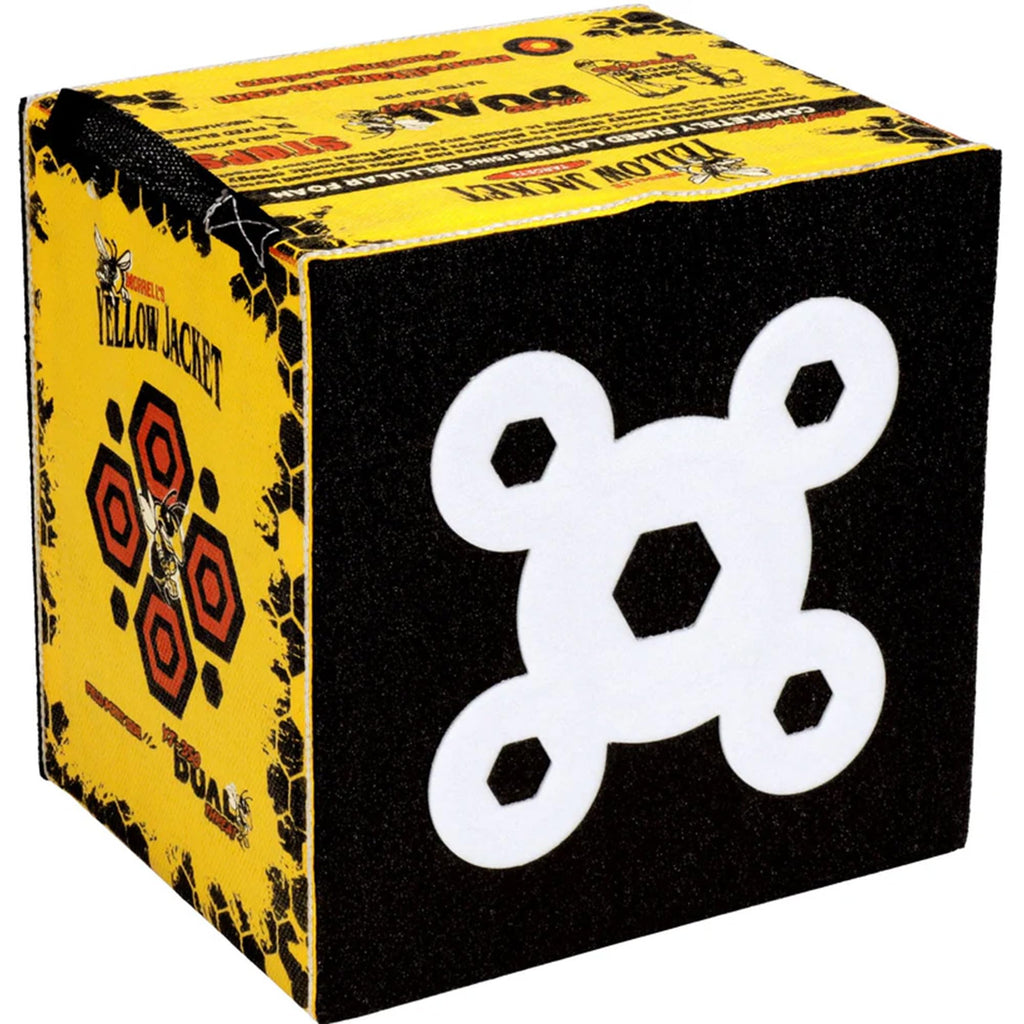Morrell Yellow Jacket Dual Threat 350 FPS Foam Archery Target Block for Compound Bows and Crossbows, with 4 Sides and 32 Bullseyes, Yellow