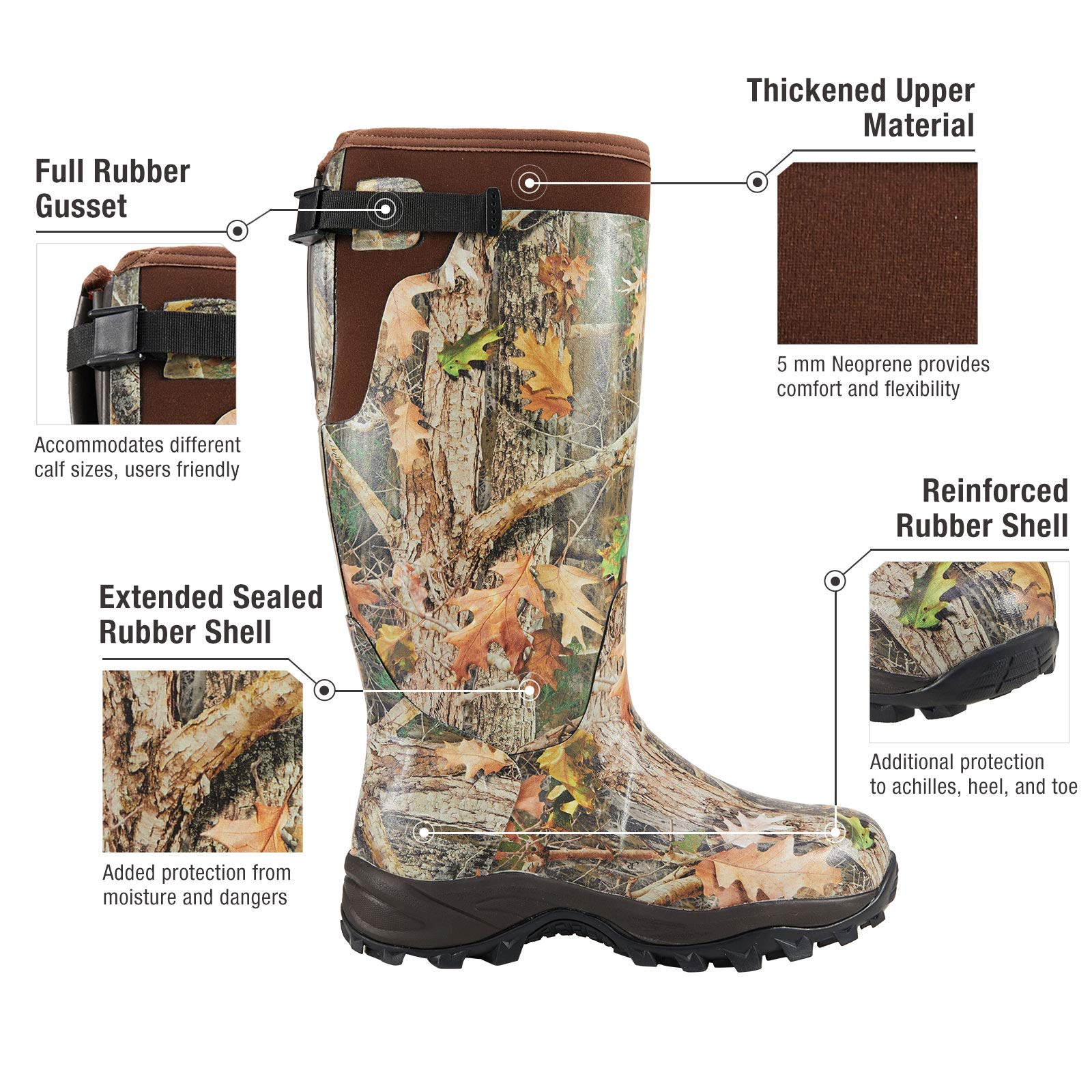 HISEA Apollo Basic Hunting Boots for Men Waterproof Rubber Boots Rain Boots Neoprene Mens Boots