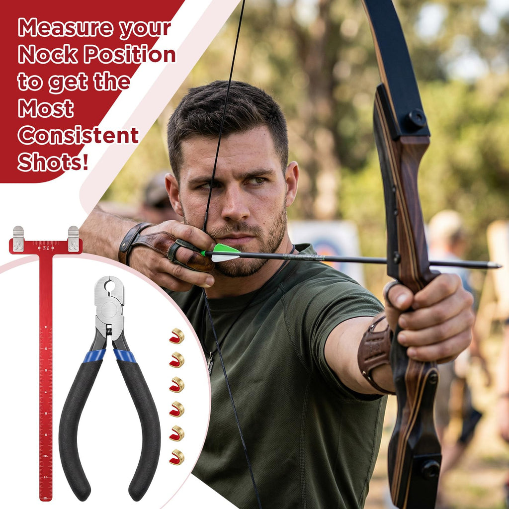 Zonon Bow String Nocking Points Pliers Strings Knock Set T Shape Bow Square Ruler Nocking Buckle Pliers Recurve Turning Kit Archery(Red)