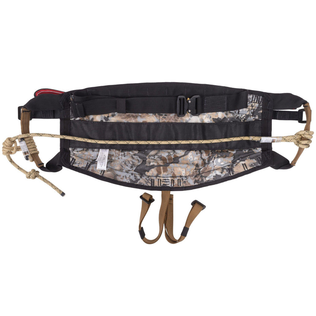 Ape Canyon Outfitters Wood Deluxe Saddle – Obskura Skyfall Camouflage Tree Saddle with Adjustable Rope Bridge and AustriAlpin Buckles – Sit & Lean Hunting Saddle in Small/Medium/Large
