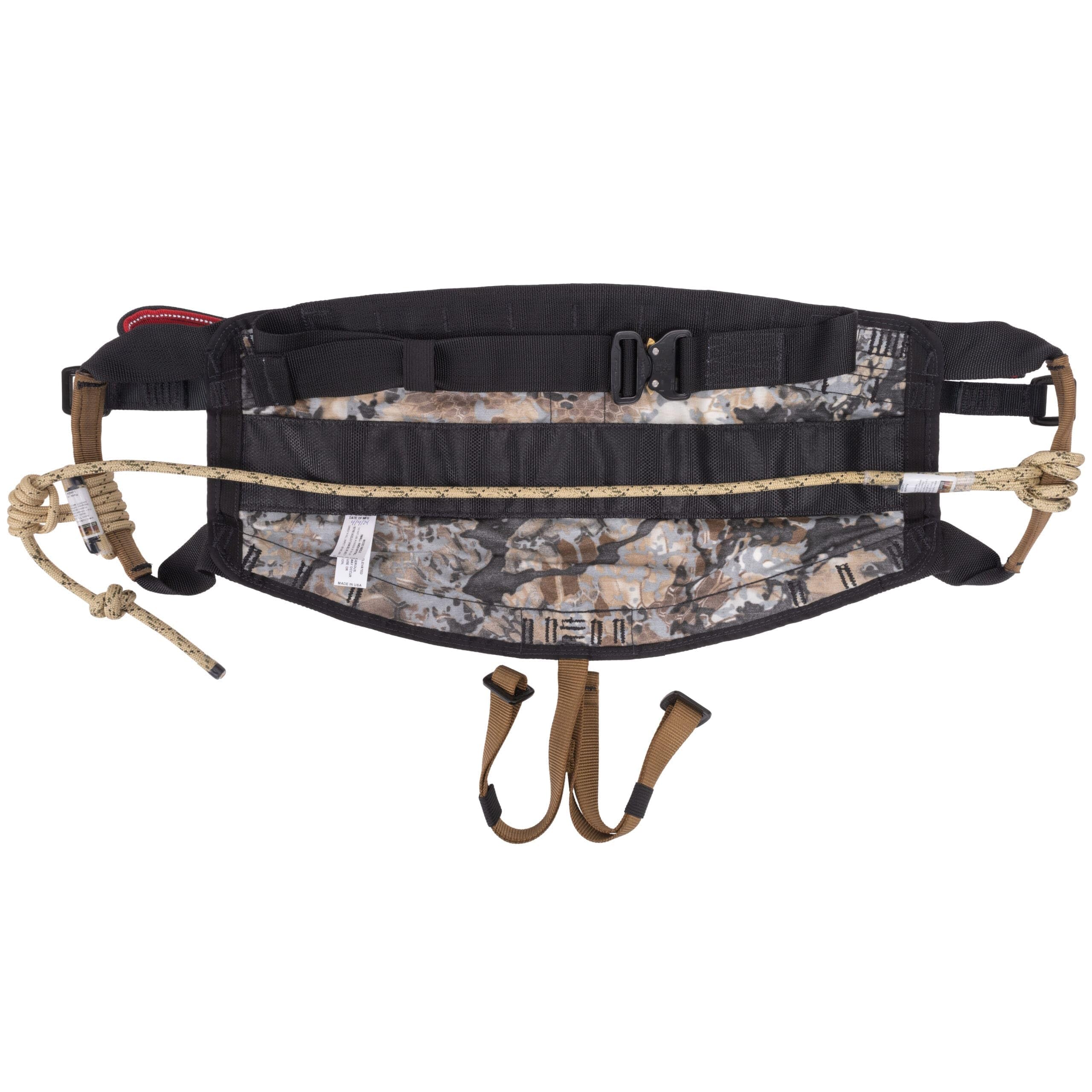 Ape Canyon Outfitters Wood Deluxe Saddle – Obskura Skyfall Camouflage Tree Saddle with Adjustable Rope Bridge and AustriAlpin Buckles – Sit & Lean Hunting Saddle in Small/Medium/Large
