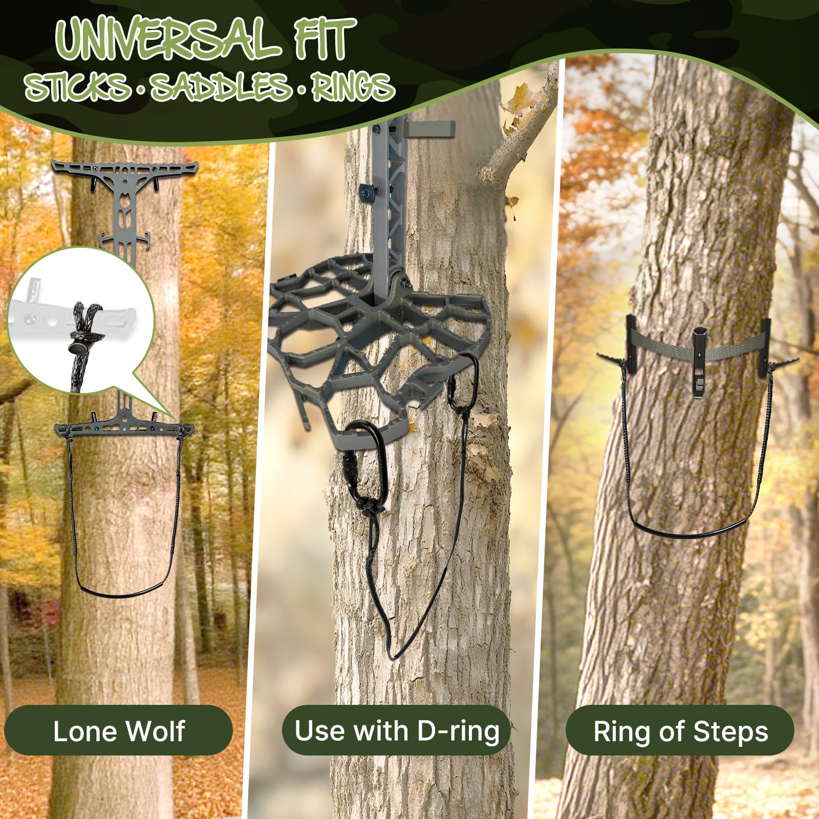 Climbing Stick Aider for Hunting - 2pc UHMWPE Single Step Aider,Cable Aiders for Climbing Sticks,Lightweight Rope Ladder Tree Stand Step,Sturdy Load-Bearing Ring of Steps Tree Saddle Accessories