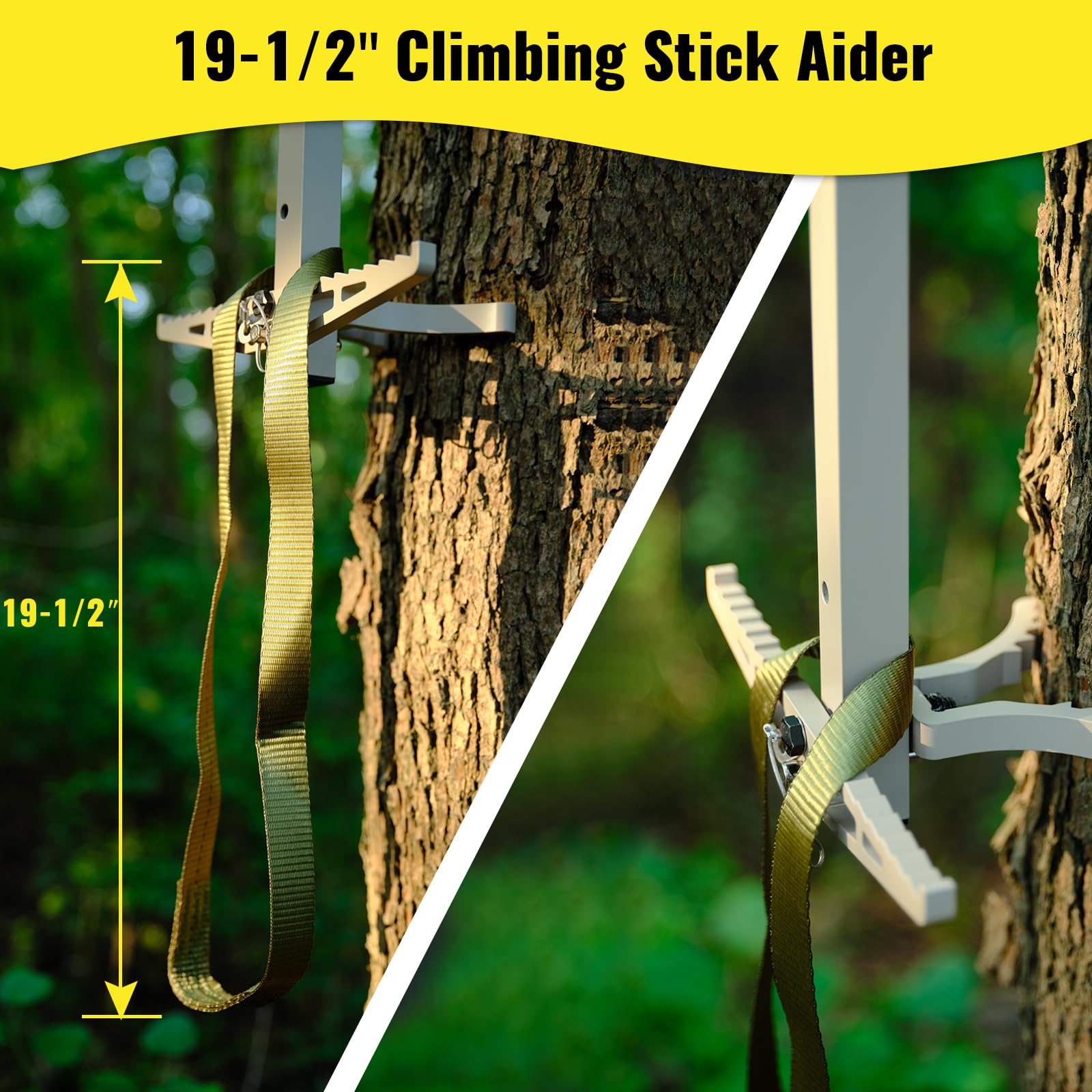 ONECHOI Climbing Sticks, 17” Lightweight Aluminium Hunting Climbing Sticks w/Silent Design, Tree Stand Sticks w/Pivoting V-Brackets & 20” Rope Aiders, Tree Steps for Deer Hunting Gear(4 Packs)