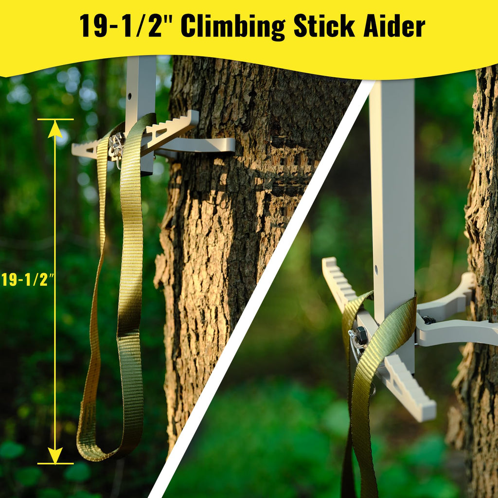 ONECHOI Climbing Sticks, 17” Lightweight Aluminium Hunting Climbing Sticks w/Silent Design, Tree Stand Sticks w/Pivoting V-Brackets & 20” Rope Aiders, Tree Steps for Deer Hunting Gear(2 Packs)