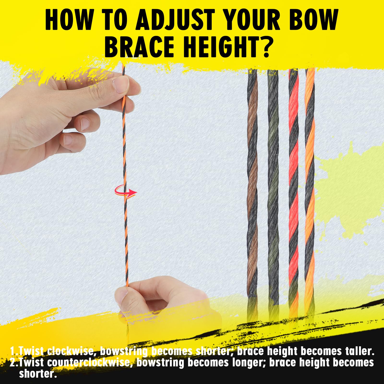 LWANO D97 Flemish Twist Bow String - Handmade Fast Flight Bow String Replacement Bowstring for Traditional Longbow Recurve Bow (Black+Orange, AMO 60"(Actual Length 57"))