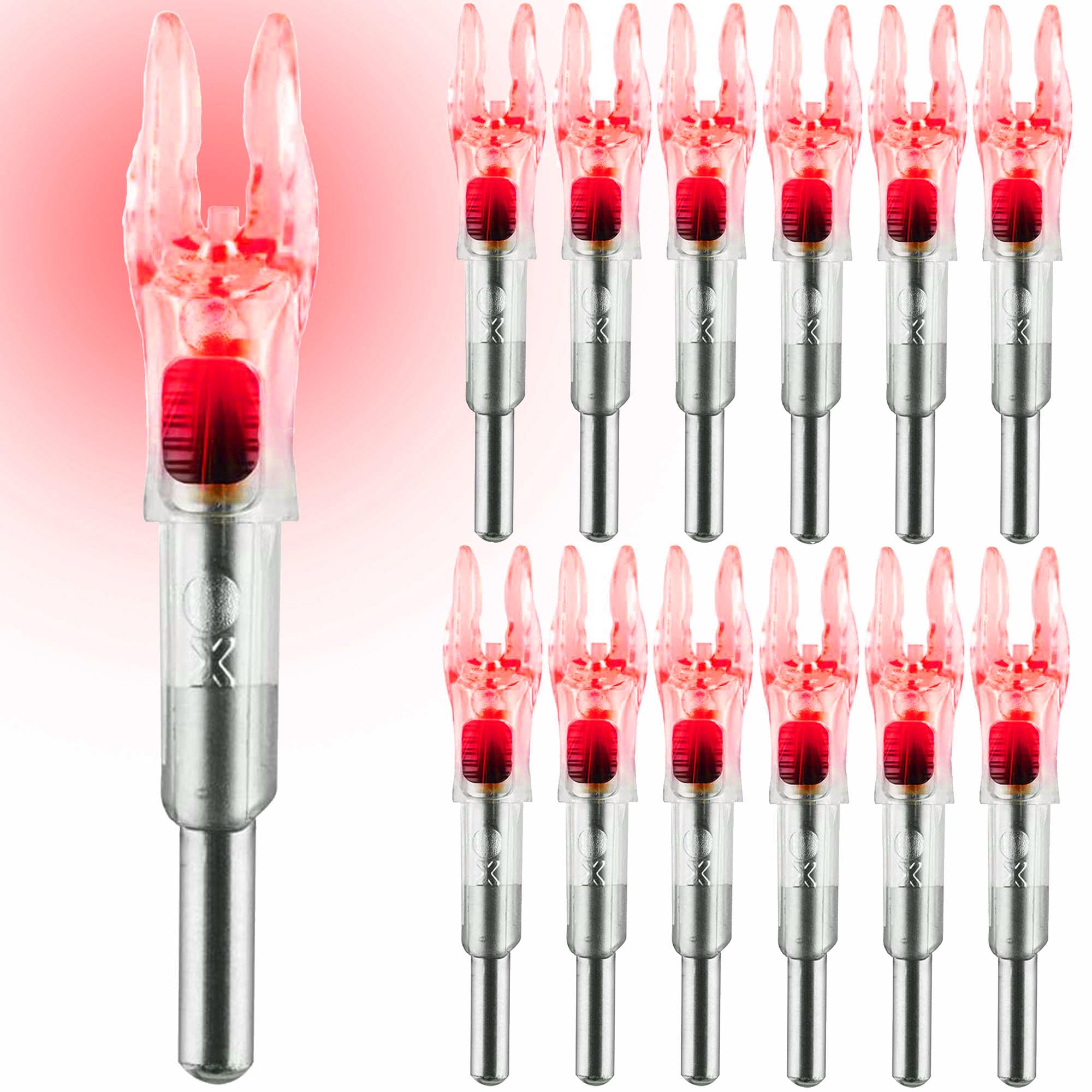 KEAUP 12 Pack X Lighted Nocks Universal Fit for Arrows with ID .204/.233/.244/.246 Light Up Nocks with ON/Off Switch for Archery Hunting