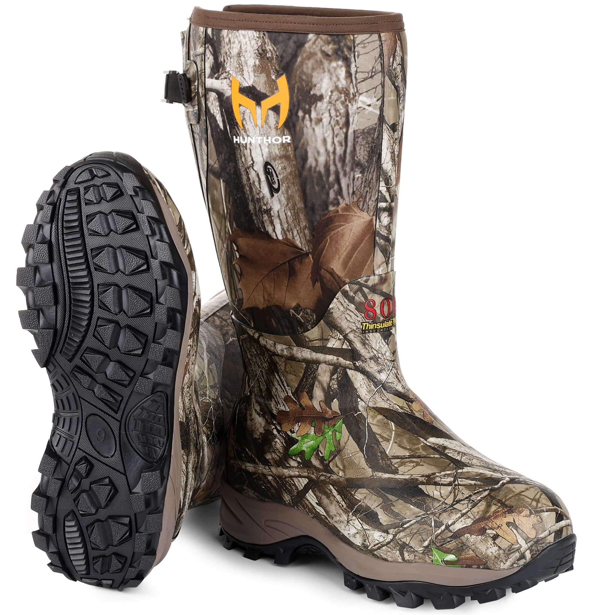 Hunthor Rubber Hunting Boots for Men with 800g Insulation, Waterproof Insulated 6mm Neoprene Shoes for Outdoor Hunting (Next Camo, Size 6)