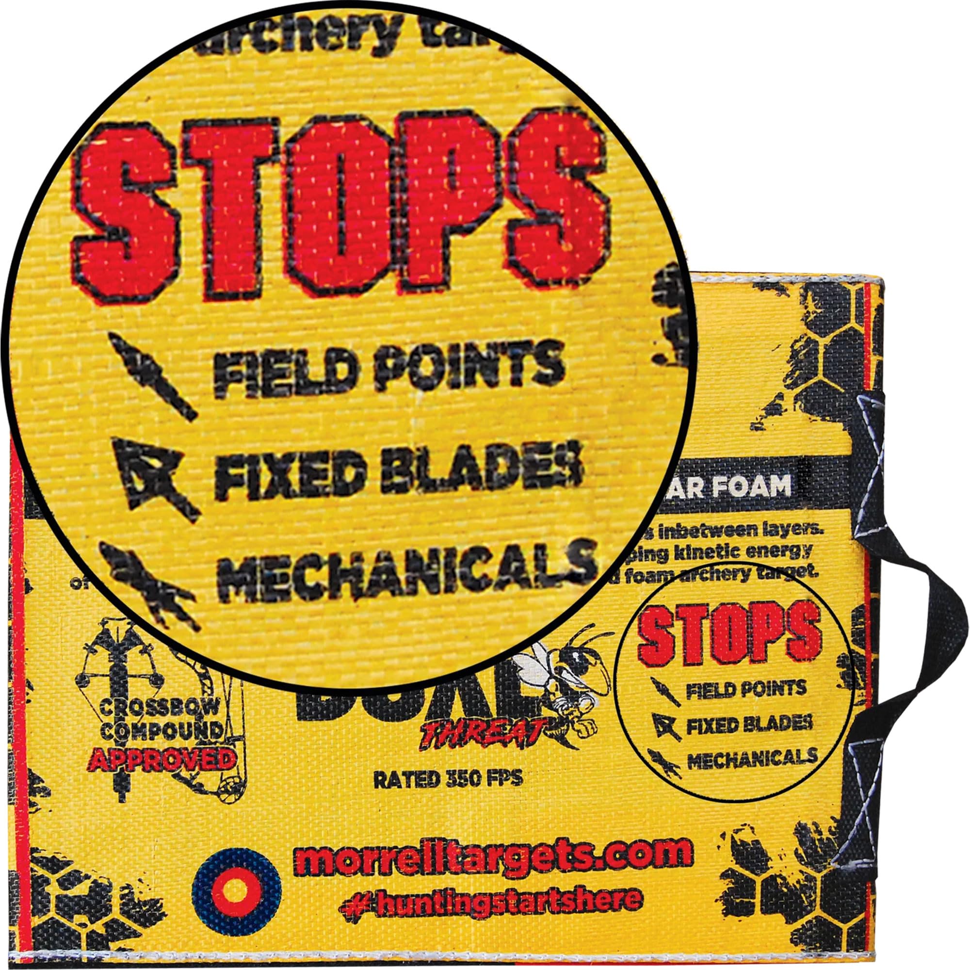 Morrell Yellow Jacket Dual Threat 350 FPS Foam Archery Target Block for Compound Bows and Crossbows, with 4 Sides and 32 Bullseyes, Yellow