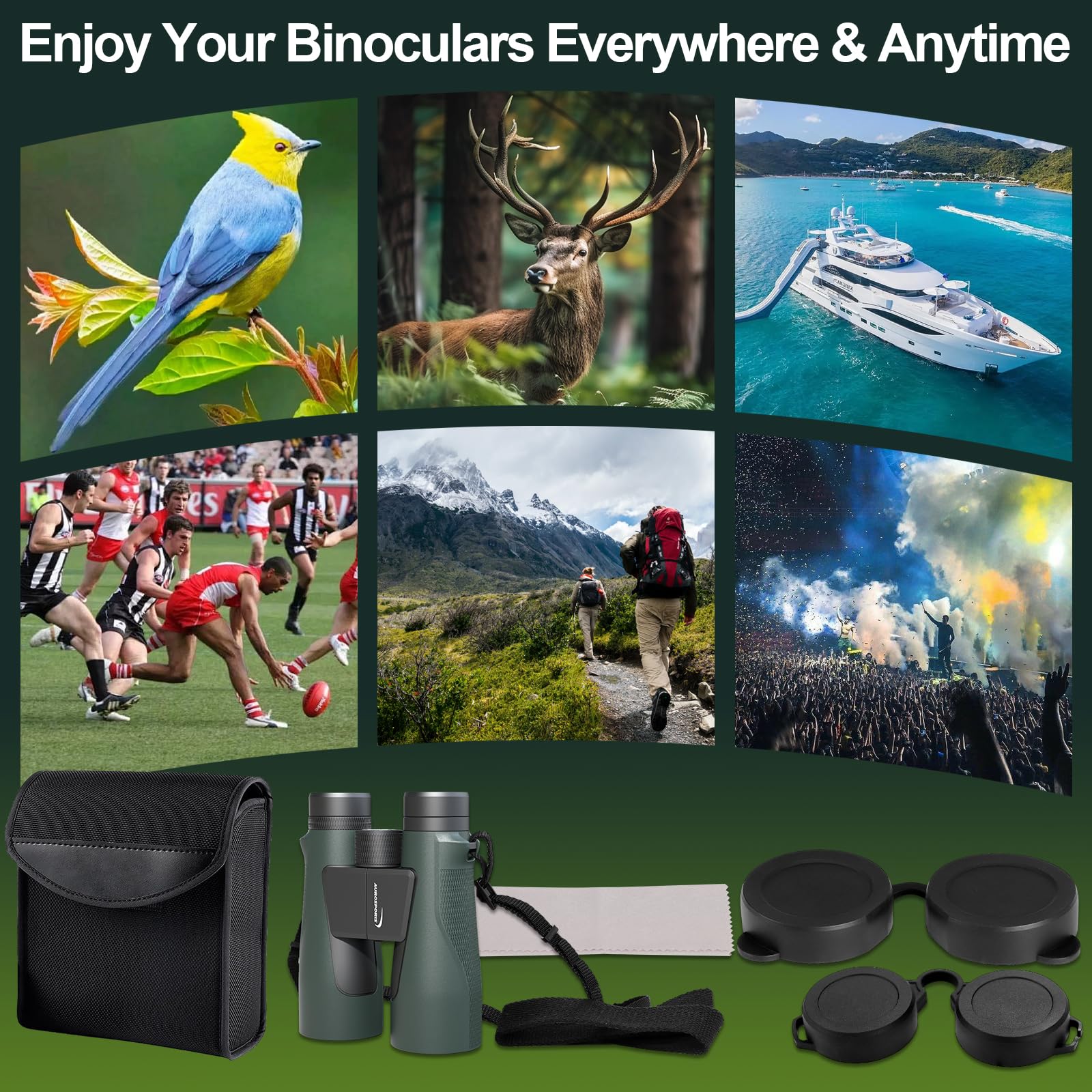 Aurosports 15x56 Binoculars for Adults High Powered - HD Large View Binoculars with Clear Low Light Vision - Lightweight Balance of Features Value Bird Watching Hunting Cruise Travel Gifts for Men