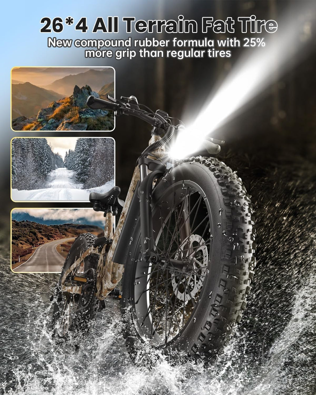 PUCKIPUPPY Electric Bike for Adult with 48V 20AH Battery and 960W Motor, 80 Miles Range, Electric Mountain Bike with 26" Fat Tire, for City and Mountain Road, 28MPH Ebike, Camouflage, Boxer ST