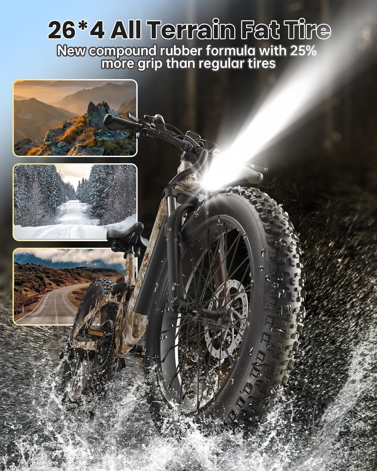 PUCKIPUPPY Electric Bike for Adult with 48V 20AH Battery and 960W Motor, 80 Miles Range, Electric Mountain Bike with 26" Fat Tire, for City and Mountain Road, 28MPH Ebike, Camouflage, Boxer ST