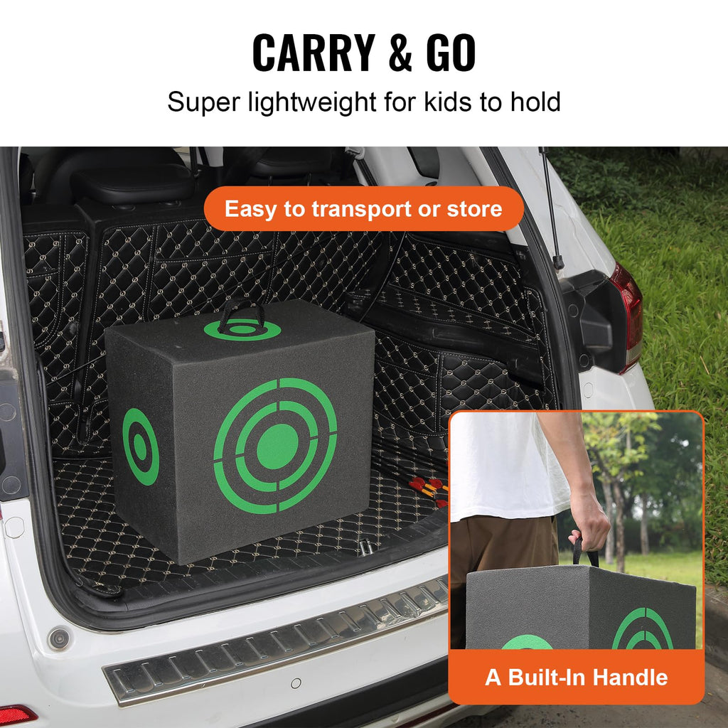 VEVOR Archery Target Block, 16"x18" All-Side Bow Target Block, Outdoor Portable Archery Target with Carry Handle, Easy Arrow Removal, Great Visibility, Lightweight, Easy to Transport, Black