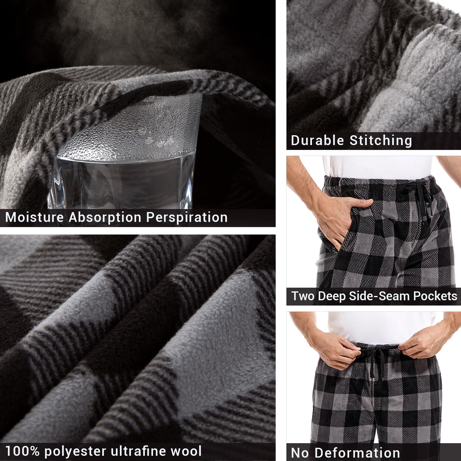 DG Hill Fleece Lounge Pants - Sleepwear Plaid PJs with Pockets Microfleece PJ - Flannel Mens PJ Pajama Pants Bottoms