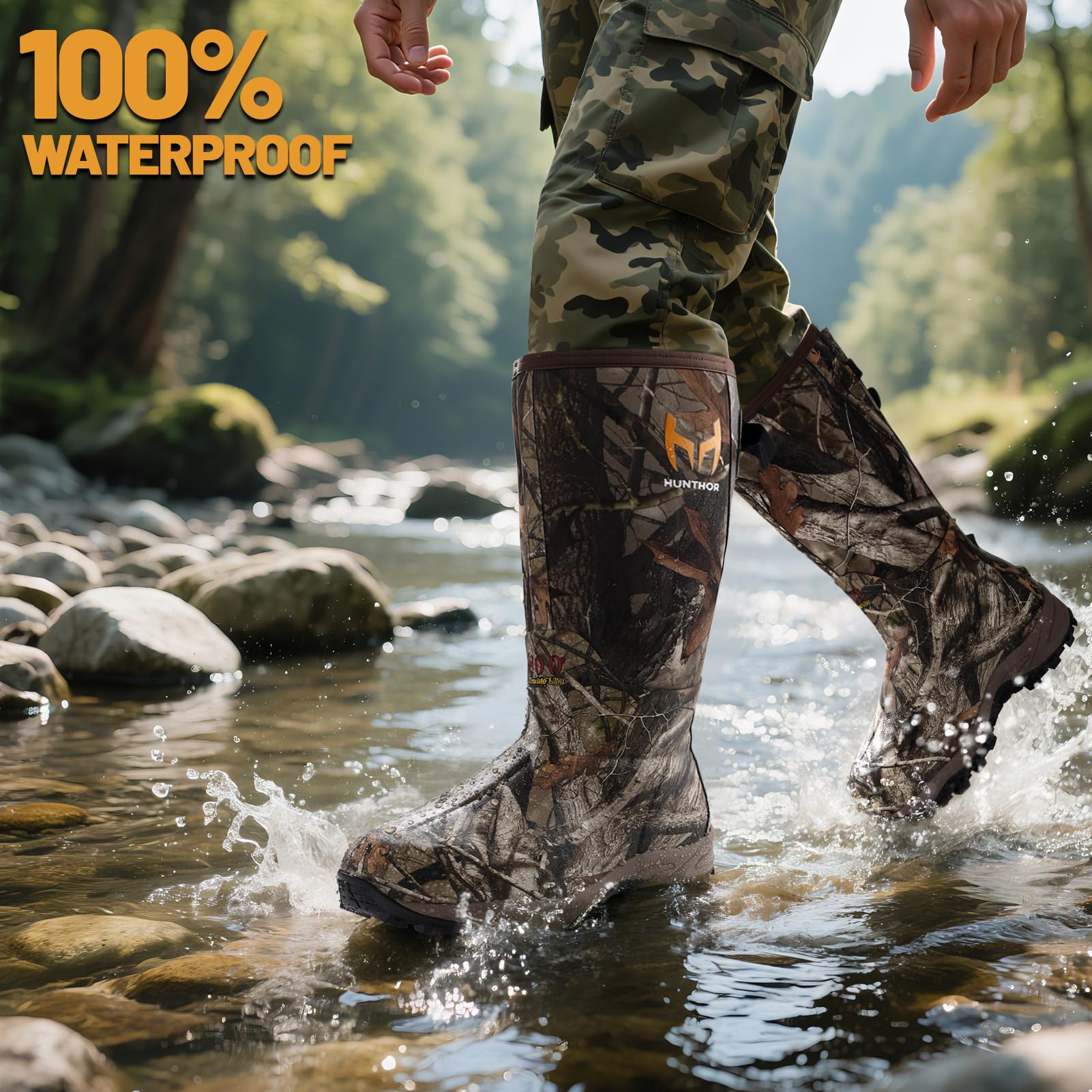 Hunthor Rubber Hunting Boots for Men with 800g Insulation, Waterproof Insulated 6mm Neoprene Shoes for Outdoor Hunting (Next Camo, Size 6)