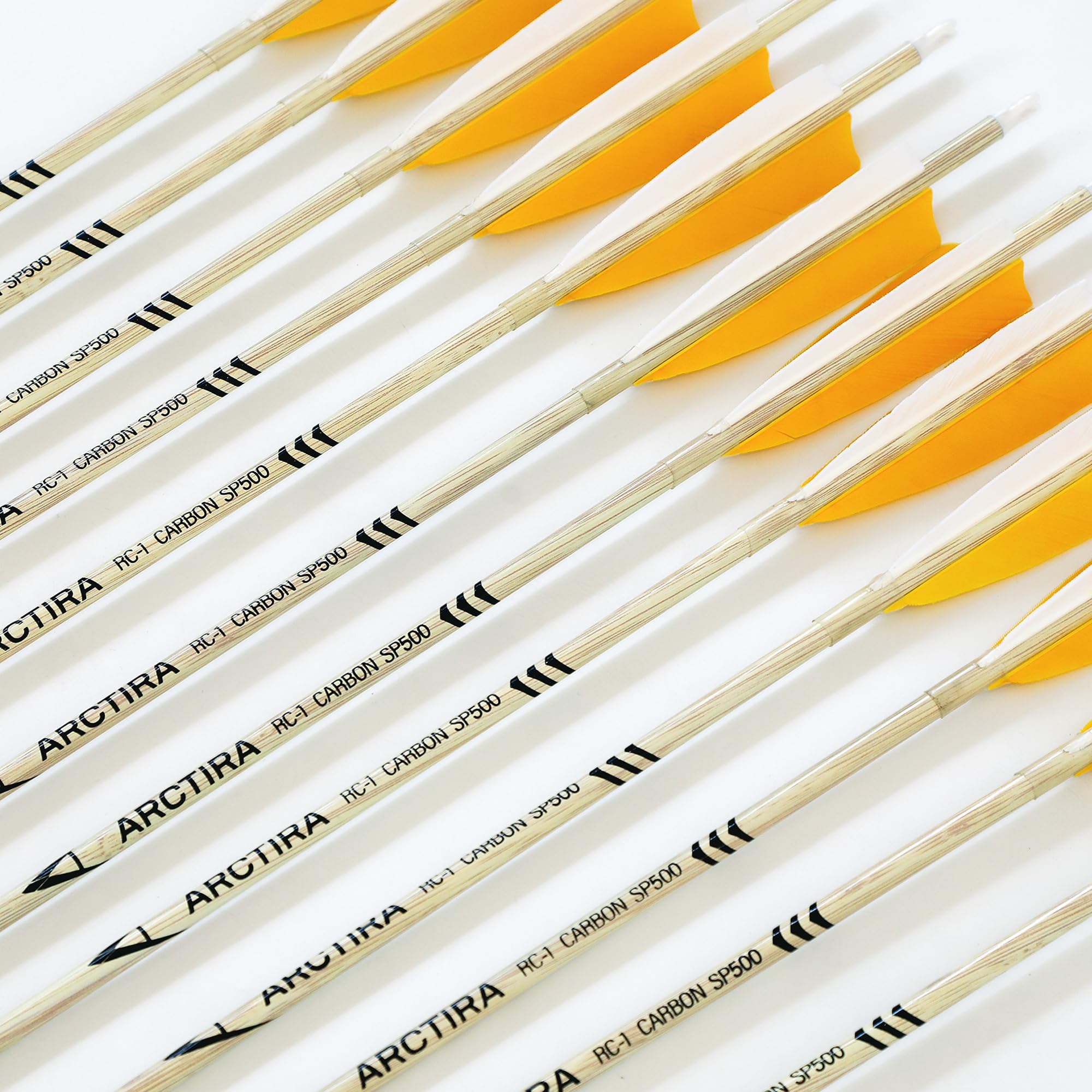 ARCTIRA 12Pcs Archery Traditional Carbon Arrows for Recurve Bow with Feather for Longbow Compound Bow Lightweight Hunting Arrows for Adults Target Practice (White Shaft, 600 Spine)