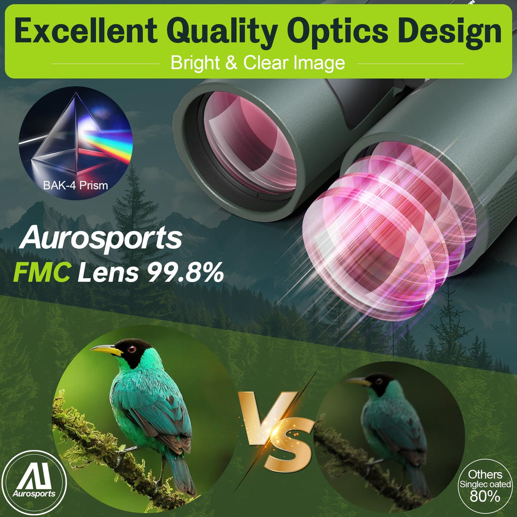 Aurosports 15x56 Binoculars for Adults High Powered - HD Large View Binoculars with Clear Low Light Vision - Lightweight Balance of Features Value Bird Watching Hunting Cruise Travel Gifts for Men