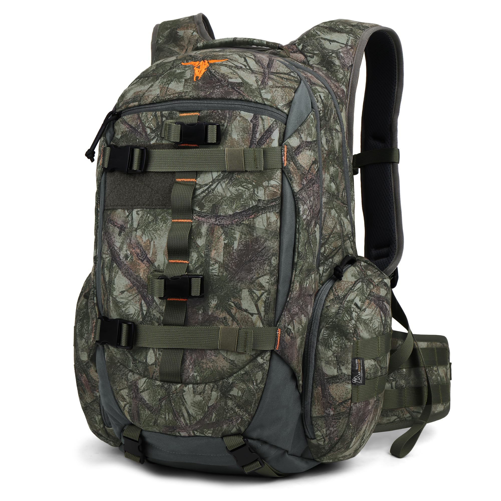 Mardingtop Camo Hunting Backpack for Bow Rifle Gun，Large Capacity Tactical Hunting Day Pack with Rain Cover for Hunting Camping Hiking