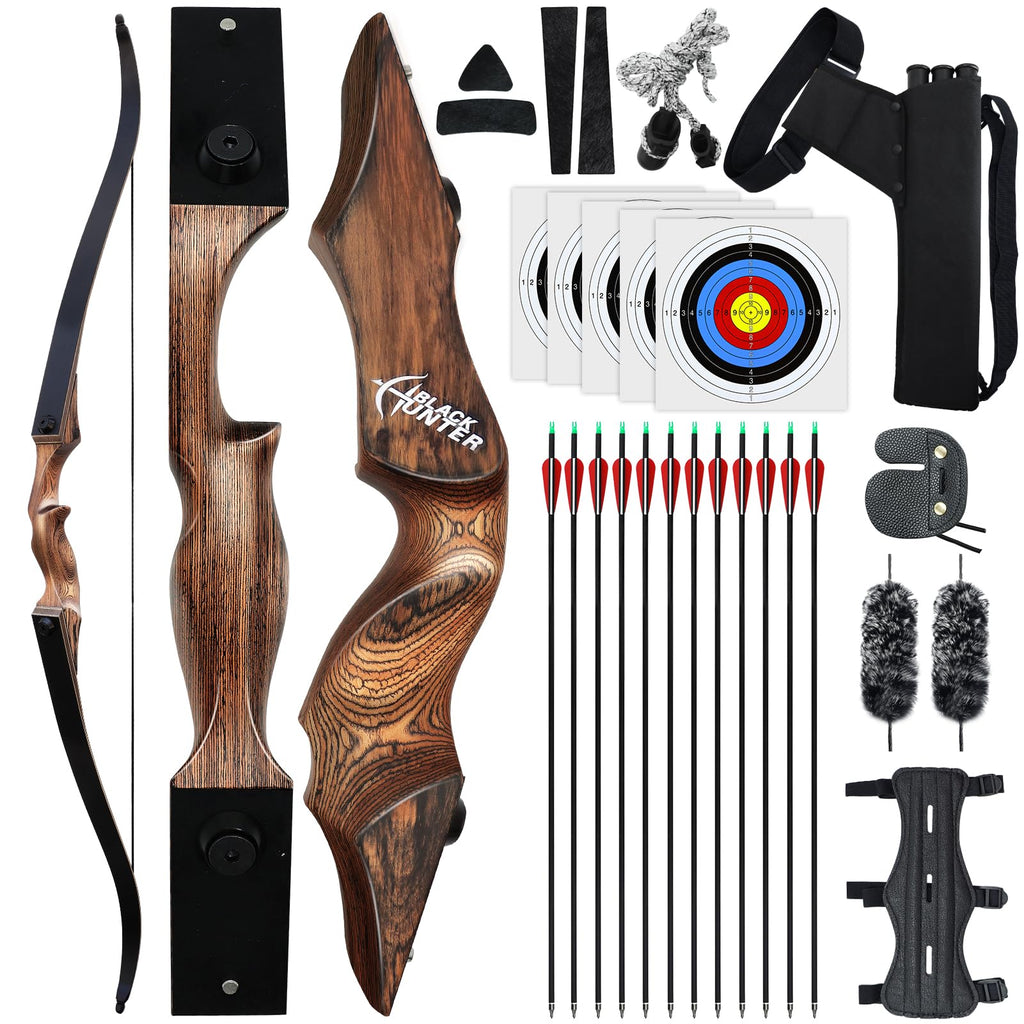 Black Hunter 60 inch Archery Recurve Bow and Arrows Set for Adults with 12 Pcs Carbon Arrows 20-60lb Recurve Hunting Bow for Adults and Beginners to Advanced Outdoor Practice (40 lbs)