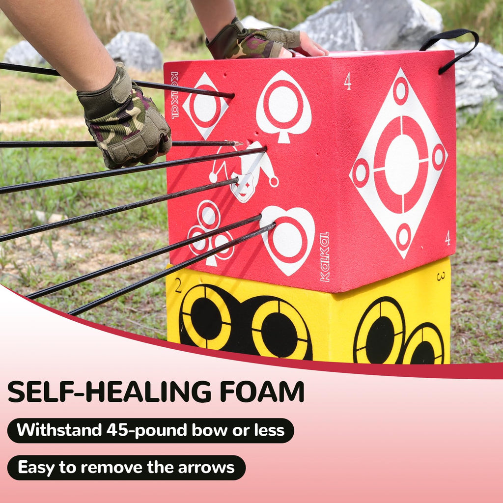 Kalkal Archery Target, 6 Side Foam Archery Target Block with Carry Handle, Easy Arrow Removal, Lightweight Poker Archery Targets for Backyard Practice