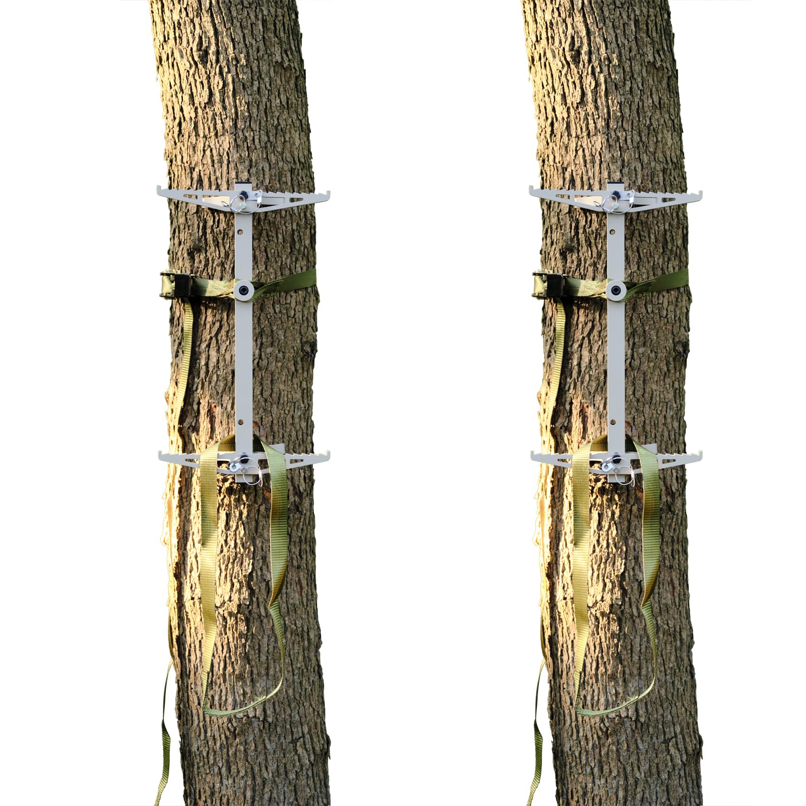 ONECHOI Climbing Sticks, 17” Lightweight Aluminium Hunting Climbing Sticks w/Silent Design, Tree Stand Sticks w/Pivoting V-Brackets & 20” Rope Aiders, Tree Steps for Deer Hunting Gear(2 Packs)