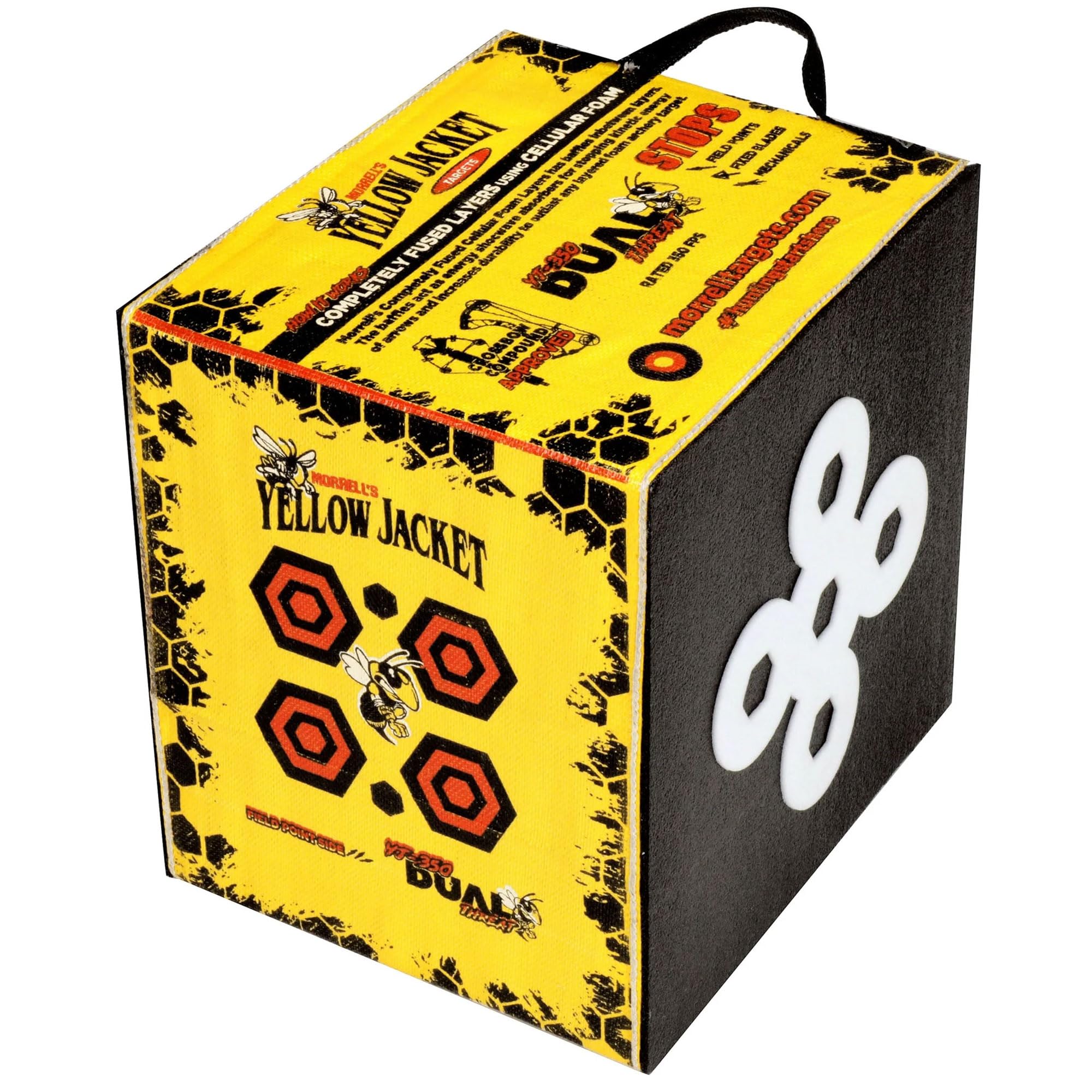 Morrell Yellow Jacket Dual Threat 350 FPS Foam Archery Target Block for Compound Bows and Crossbows, with 4 Sides and 32 Bullseyes, Yellow