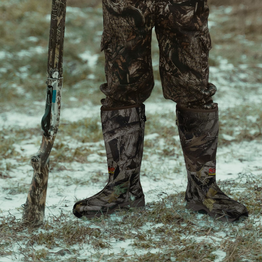 Hunthor Rubber Hunting Boots for Men with 800g Insulation, Waterproof Insulated 6mm Neoprene Shoes for Outdoor Hunting (Next Camo, Size 6)