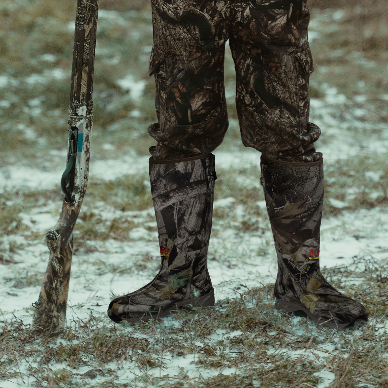 Hunthor Rubber Hunting Boots for Men with 800g Insulation, Waterproof Insulated 6mm Neoprene Shoes for Outdoor Hunting (Next Camo, Size 6)