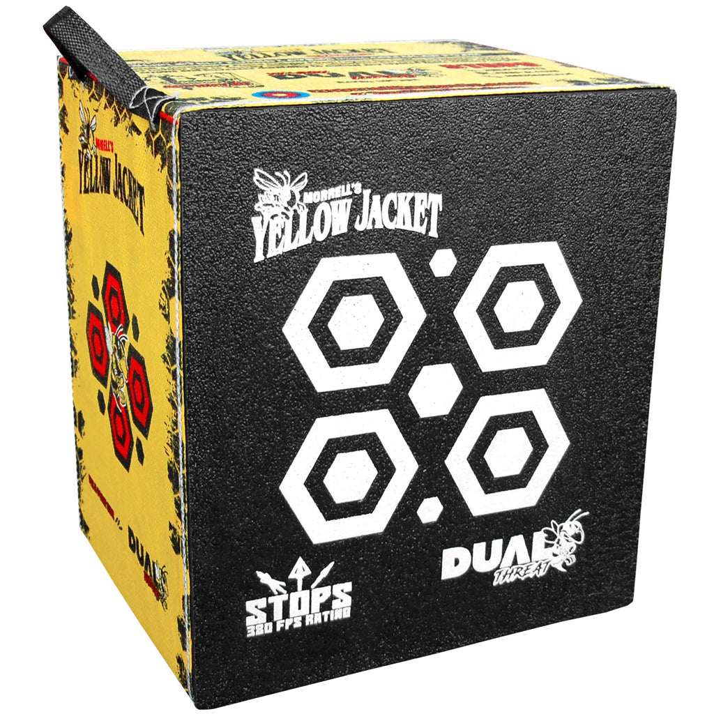Morrell Yellow Jacket Dual Threat 380 FPS Foam Archery Target Block for Compound Bows and Crossbows, with 4 Sides and 32 Bullseyes, Yellow