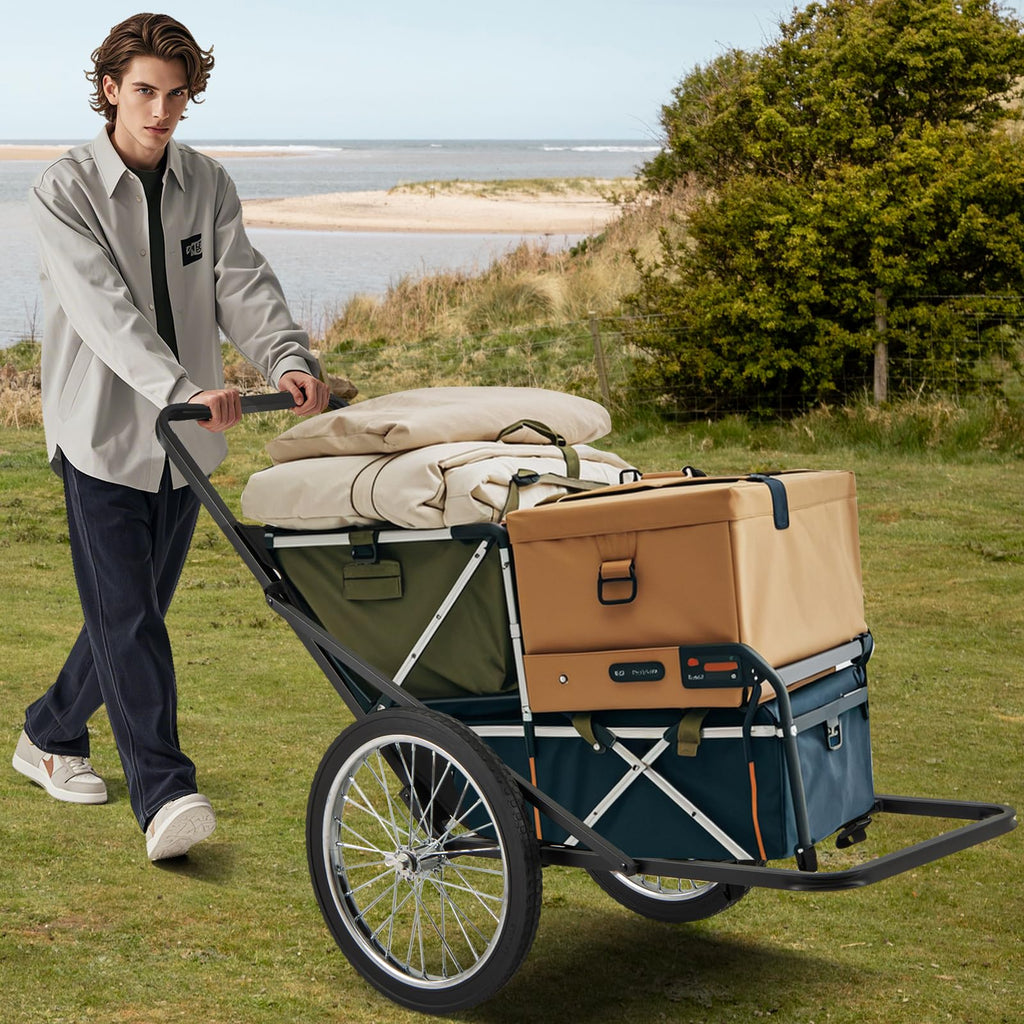 Moccha Deer Cart, 500 LBS Folding Game Cart with Polyester Liner, 20" Rubber Wheels, Ergonomic Handle, 2 Buckle Straps, Heavy-Duty Hunting Game Hauler or Hunting Fishing Hiking
