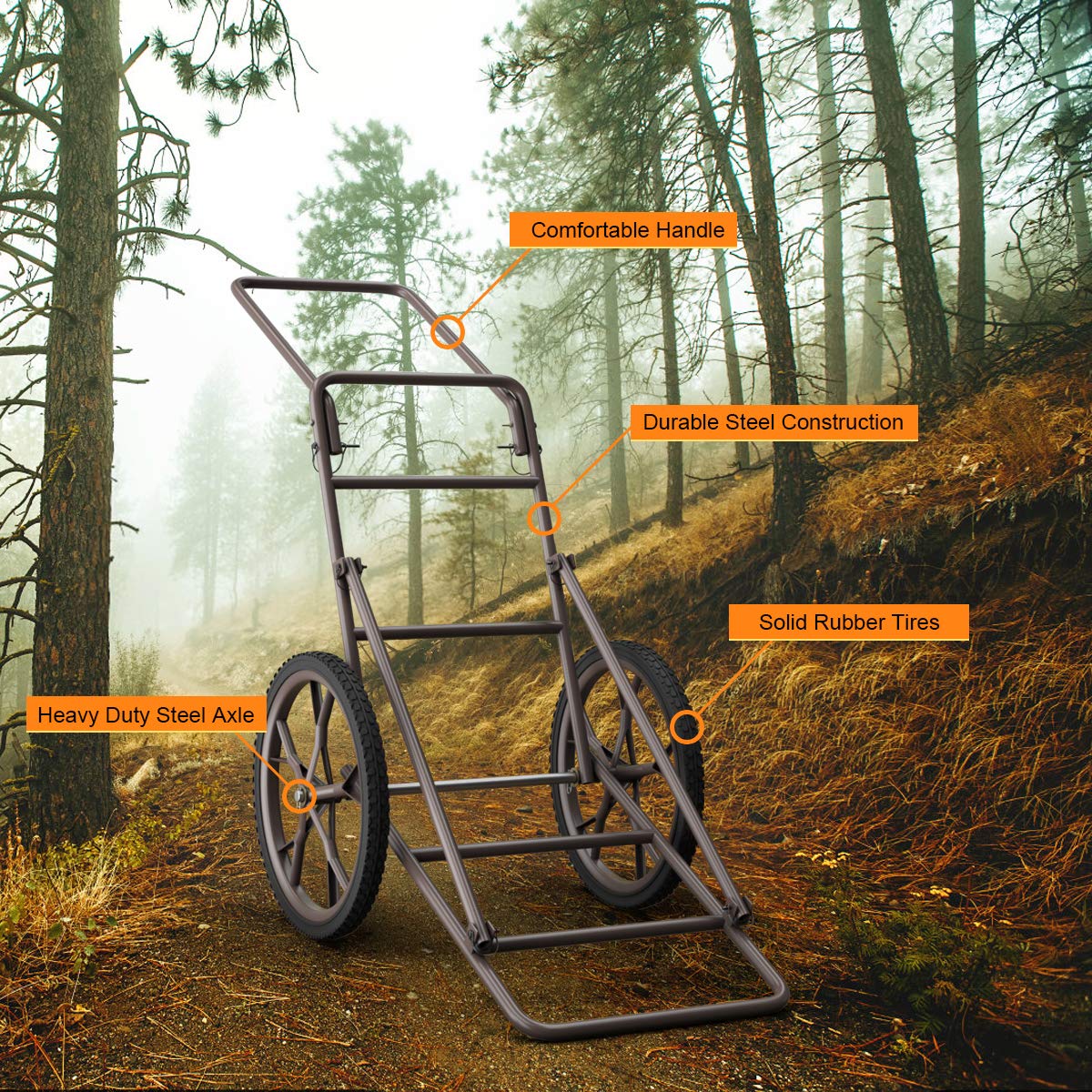 Goplus Folding Deer Cart, 500LBS Deer Hauler with Big Rubber Wheels, Heavy Duty Metal Hunting Game Cart for Animals, Firewood, Hiking, Fishing