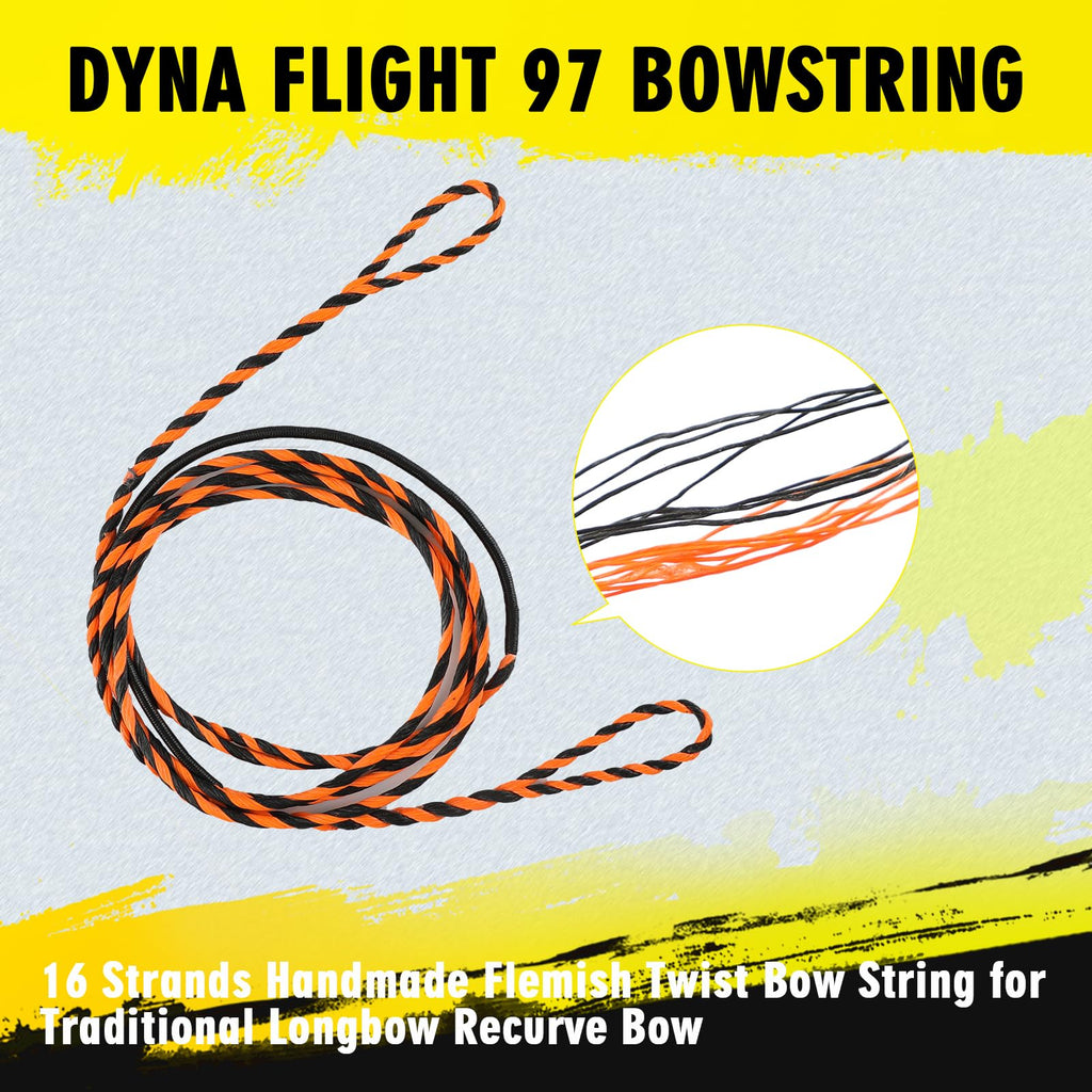 LWANO D97 Flemish Twist Bow String - Handmade Fast Flight Bow String Replacement Bowstring for Traditional Longbow Recurve Bow (Black+Orange, AMO 60"(Actual Length 57"))