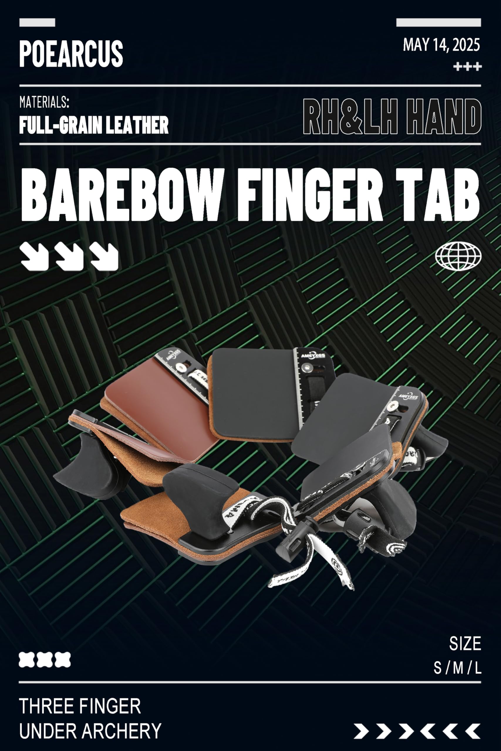 POEARCUS Barebow Finger Tab for Archery - Finger Tabs for 3 Finger Under Recurve Bow Archery, Premium Cowhide Face & Suede, Aluminum Guard with Arrows Nocks Adjustment System