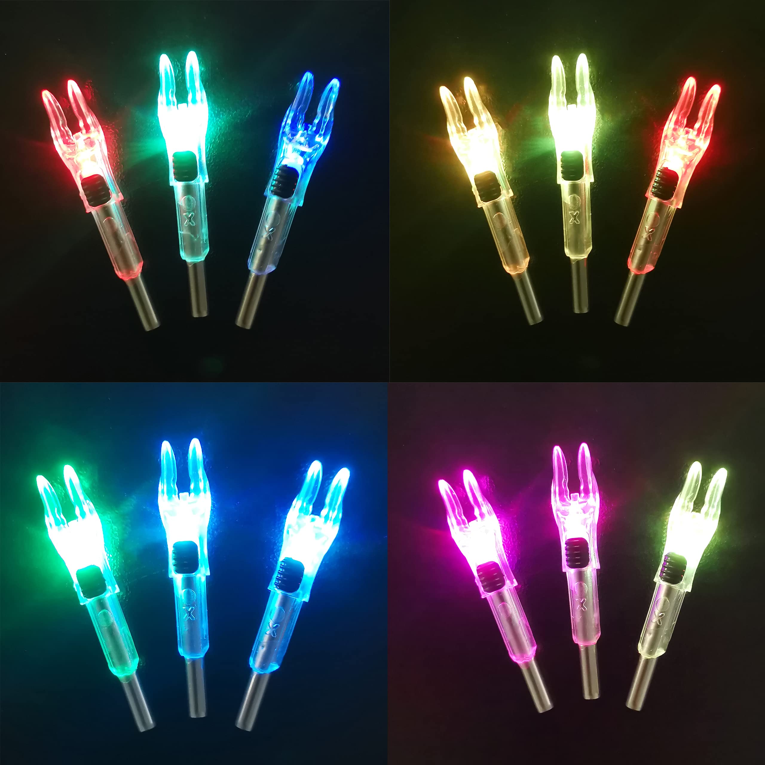DEEPOWER X Lighted Nocks for Arrows .204”/.233”/.244”/.246” with ON/Off Switch 6-Pack with H, S, GT Bushings (Green-6Pack)