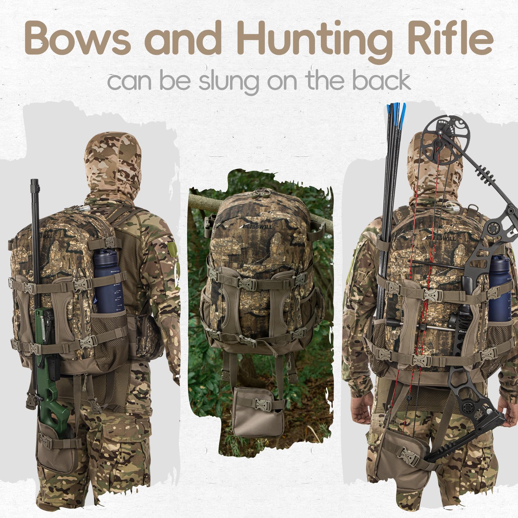 BLISSWILL Hunting Backpack Hunting Day Pack with rifle holder Hunting Gear Accessories gift for men(Rock Bark)